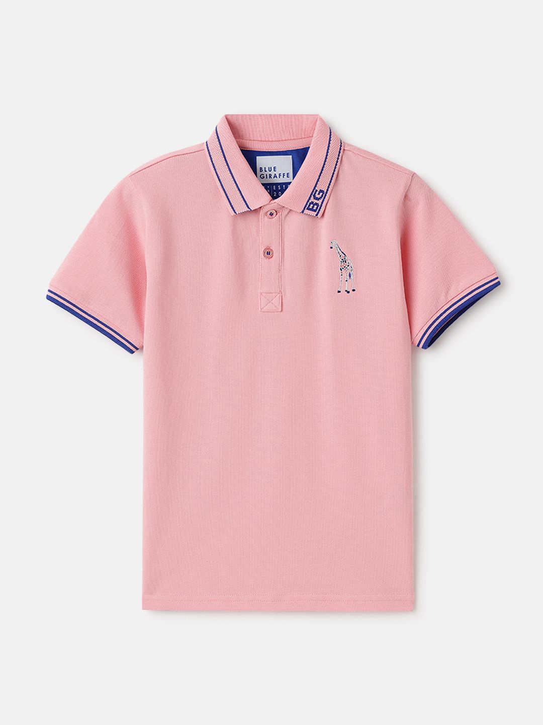 

Blue Giraffe Boys Polo Collar Applique T-shirt, Pink