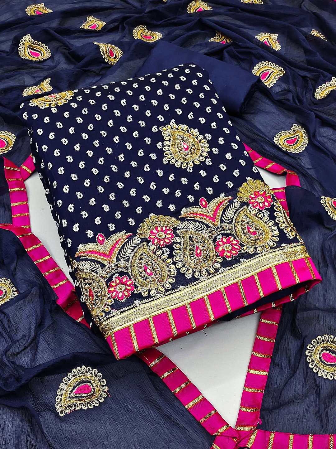 

SAINOOR Embroidered Semi-Stitched Dress Material, Blue
