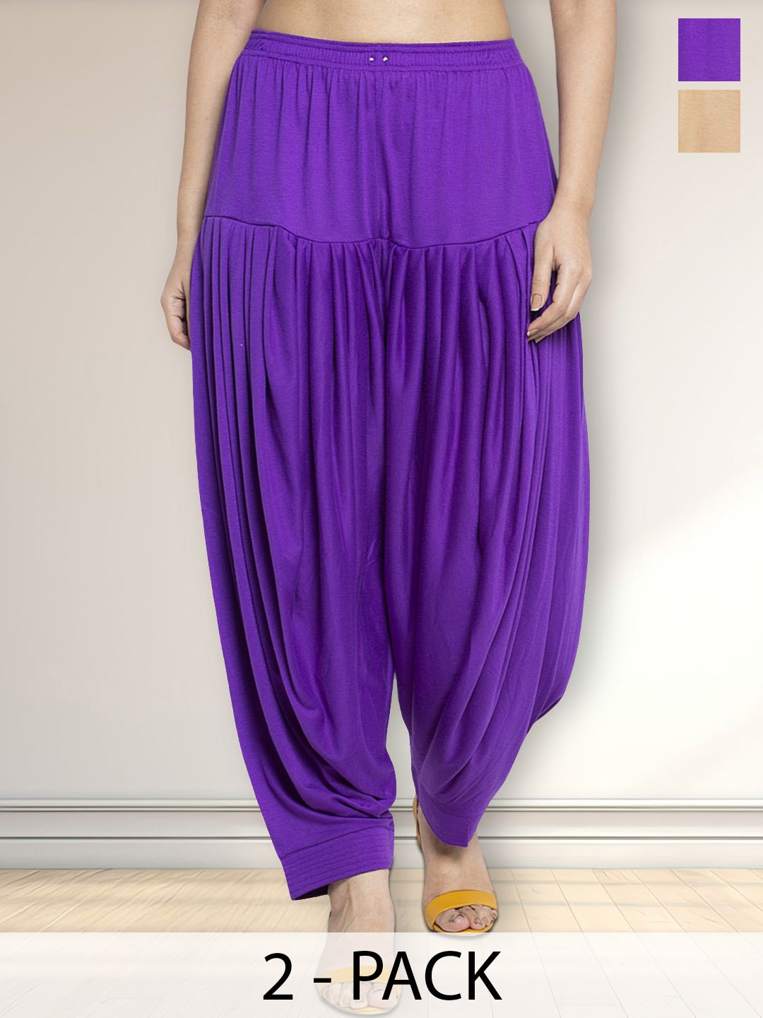 

Jinfo Pack Of 2 Loose Fit Mid-Rise Patiala, Purple