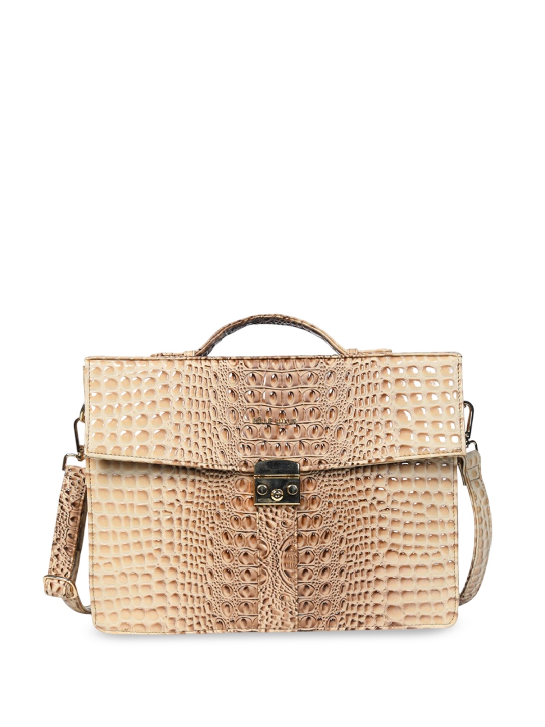 

PELLE LUXUR Textured PU Structured Handheld Bag, Tan