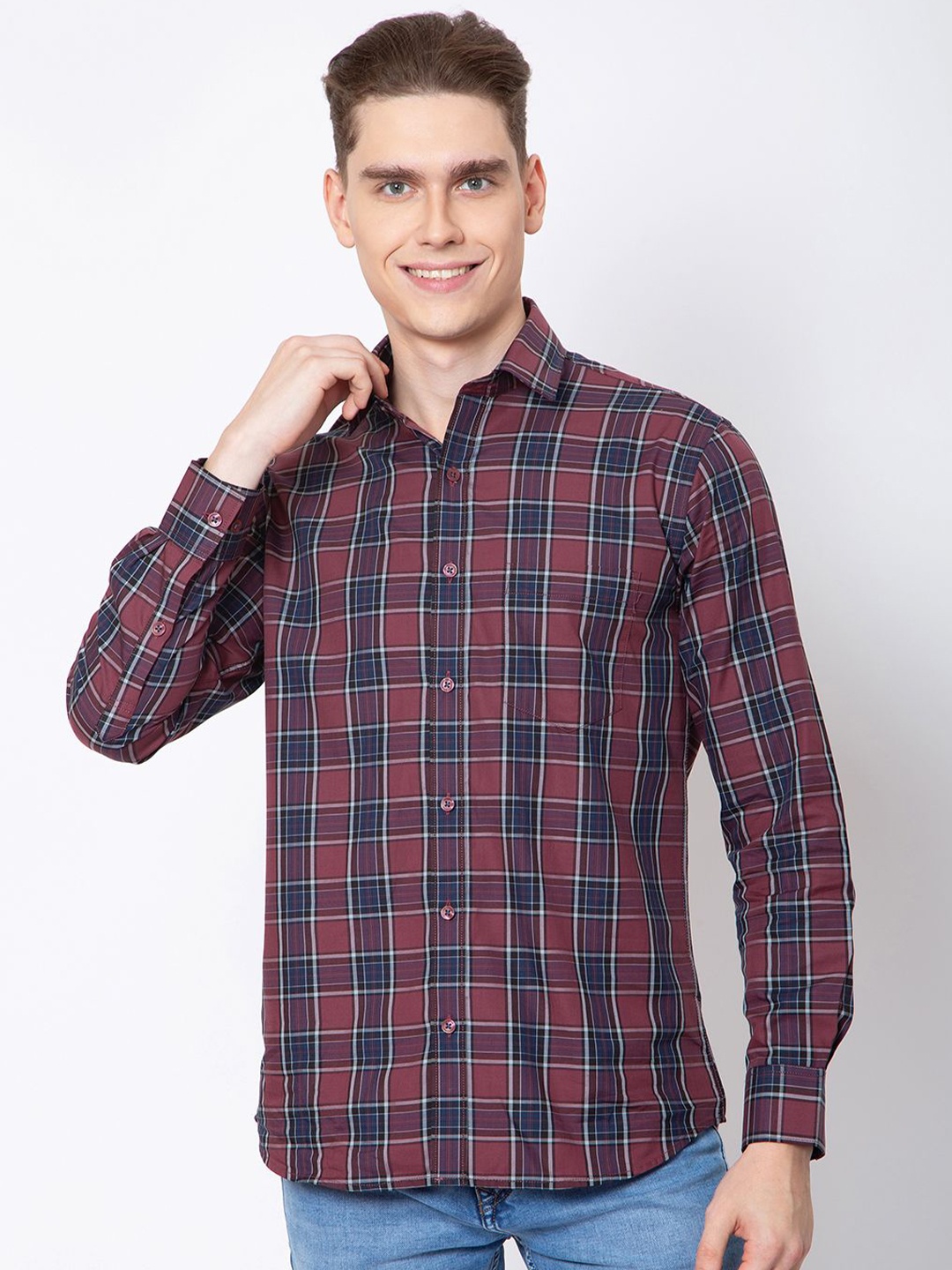 

Sparky Men Tartan Checks Opaque Checked Casual Shirt, Red