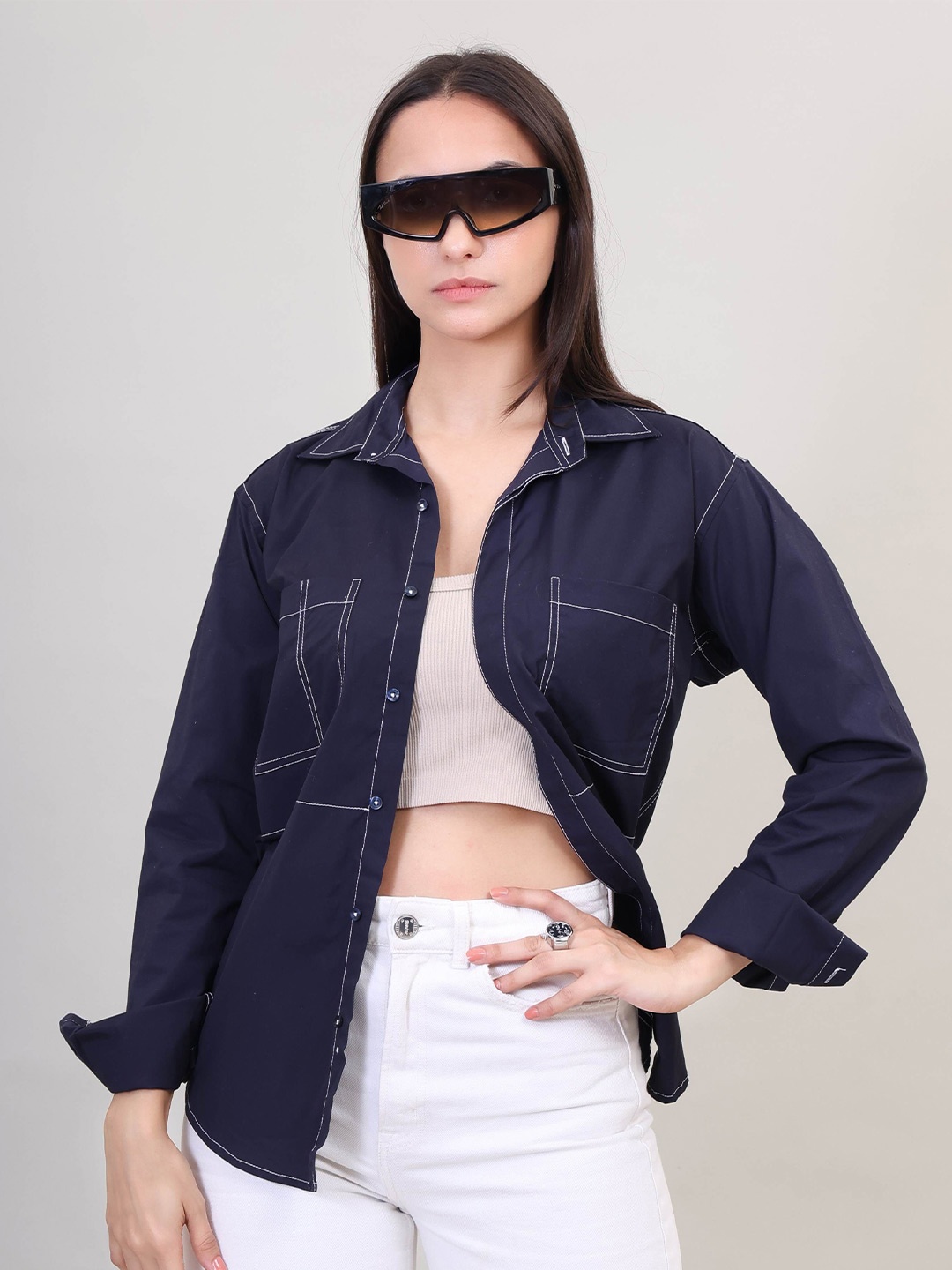 

FARZIDARZI Women Standard Opaque Casual Shirt, Blue