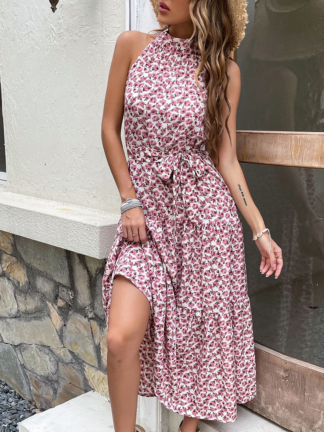 

JC Mode Print A-Line Midi Dress, Pink