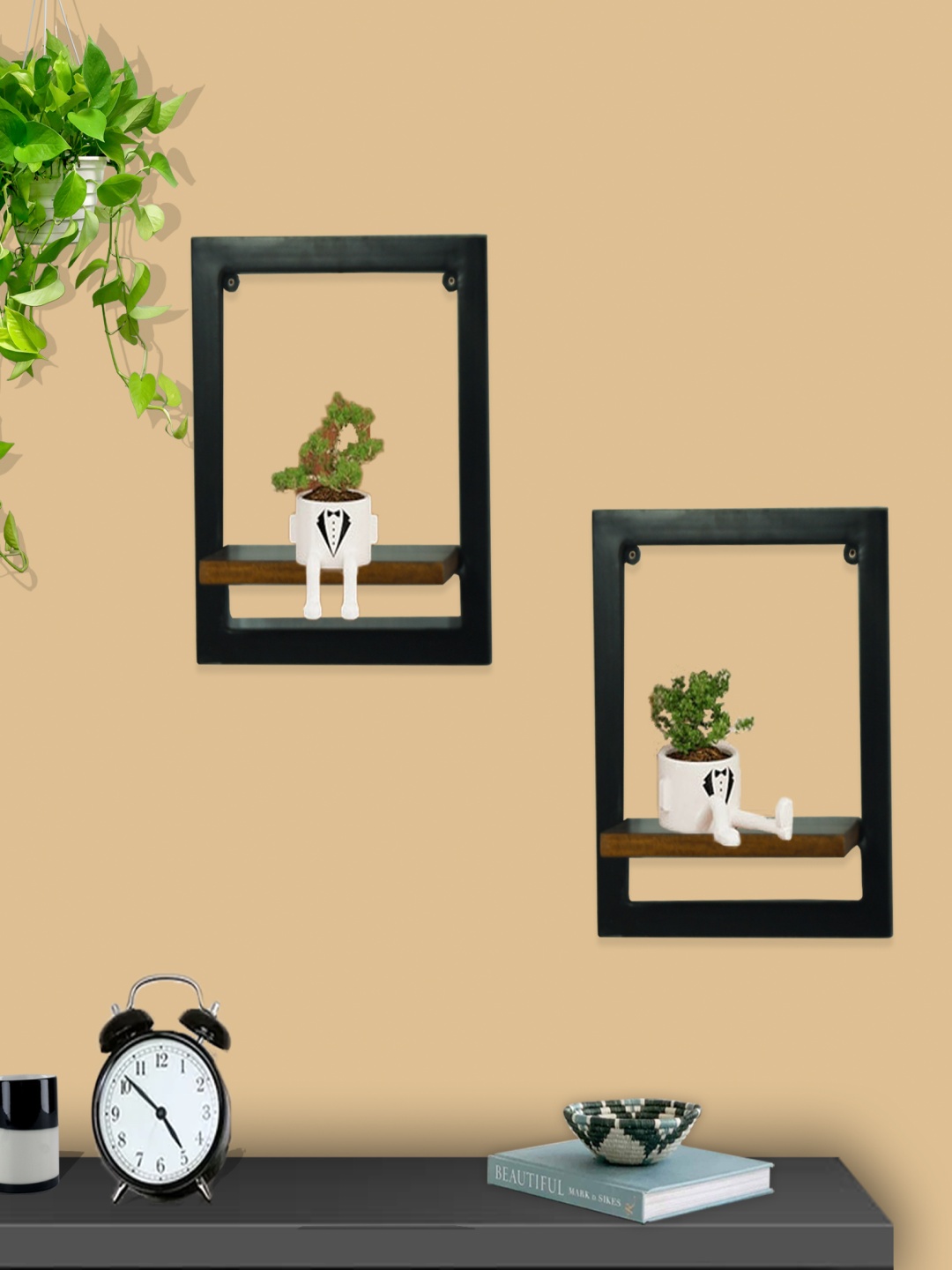 

GLOBALLY INDIAN Black Wooden Wall Shelf