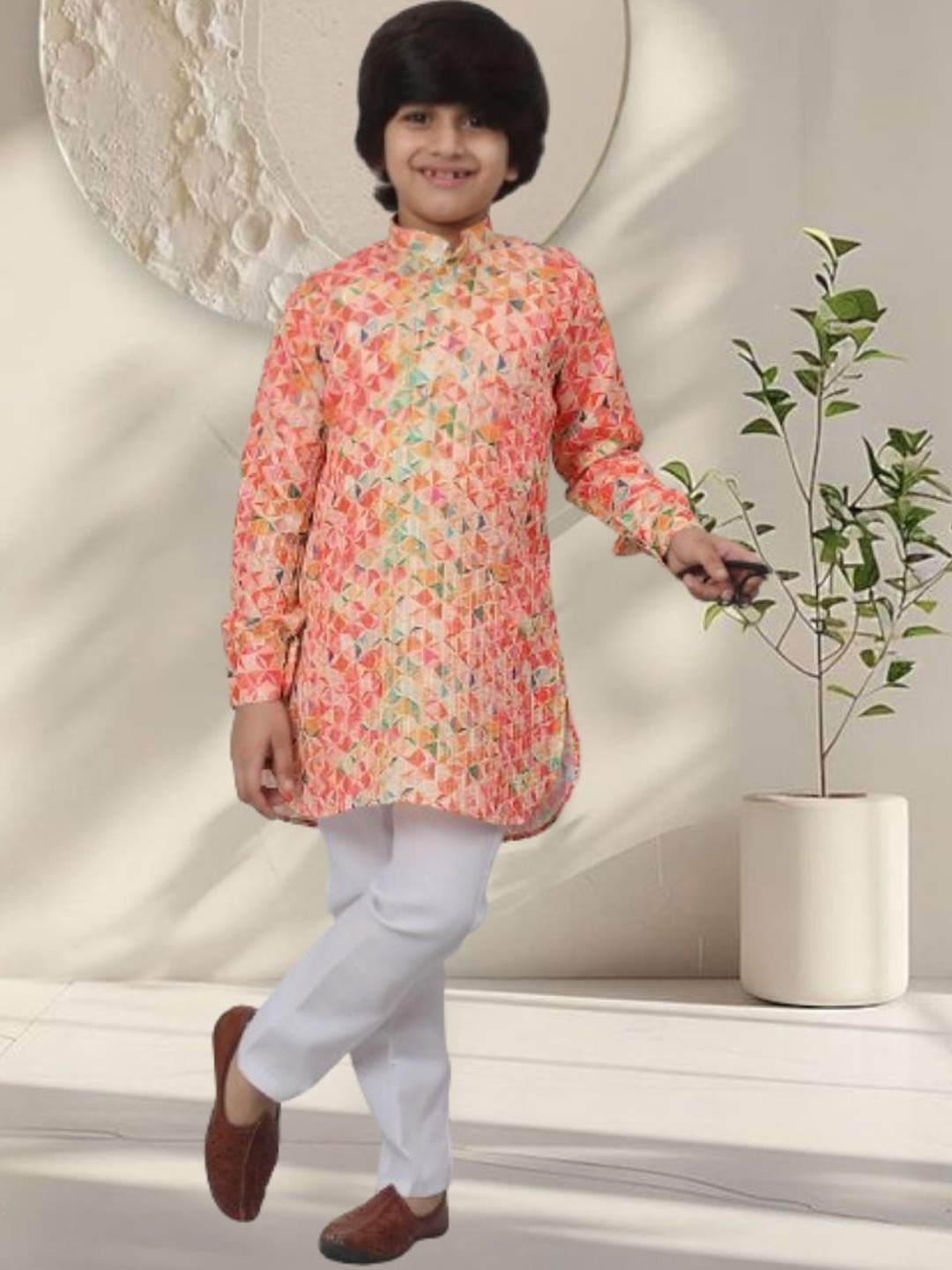 

CENSAL Boys Printed Regular Kurta with Pyjamas, Orange