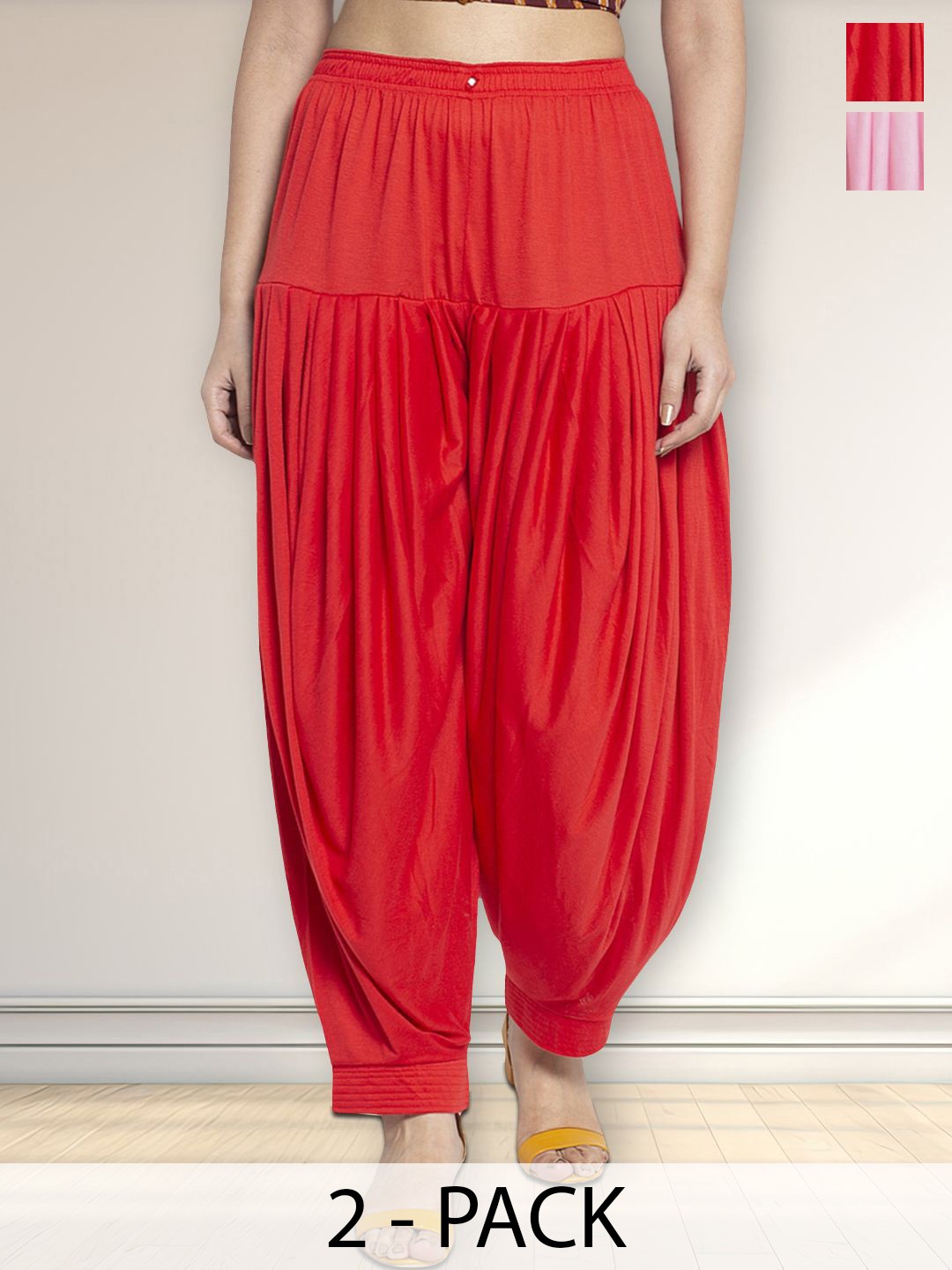 

Jinfo Pack Of 2 Loose Fit Mid-Rise Patiala, Red