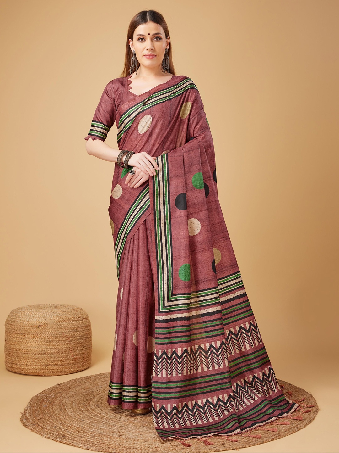 

DIVASTRI Polka Dot Silk Blend Banarasi Saree, Pink