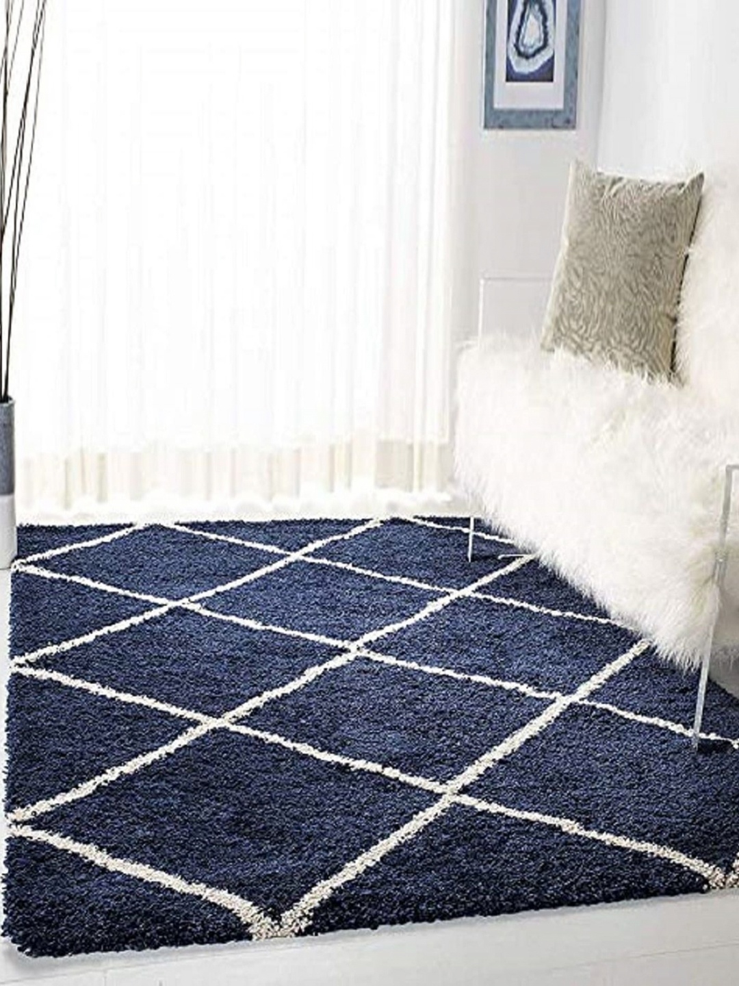 

Banchmark Home Furnishings Blue Solid Shaggy Woollen Carpet