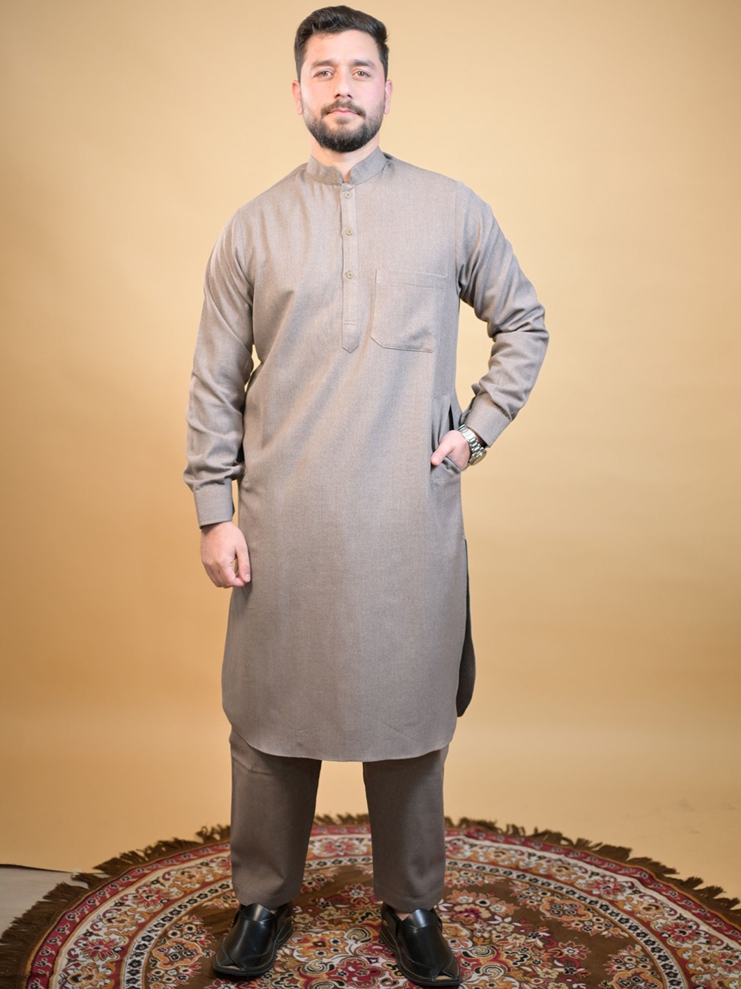 

Baraqah Men Winter Kameez & Salwar, Brown