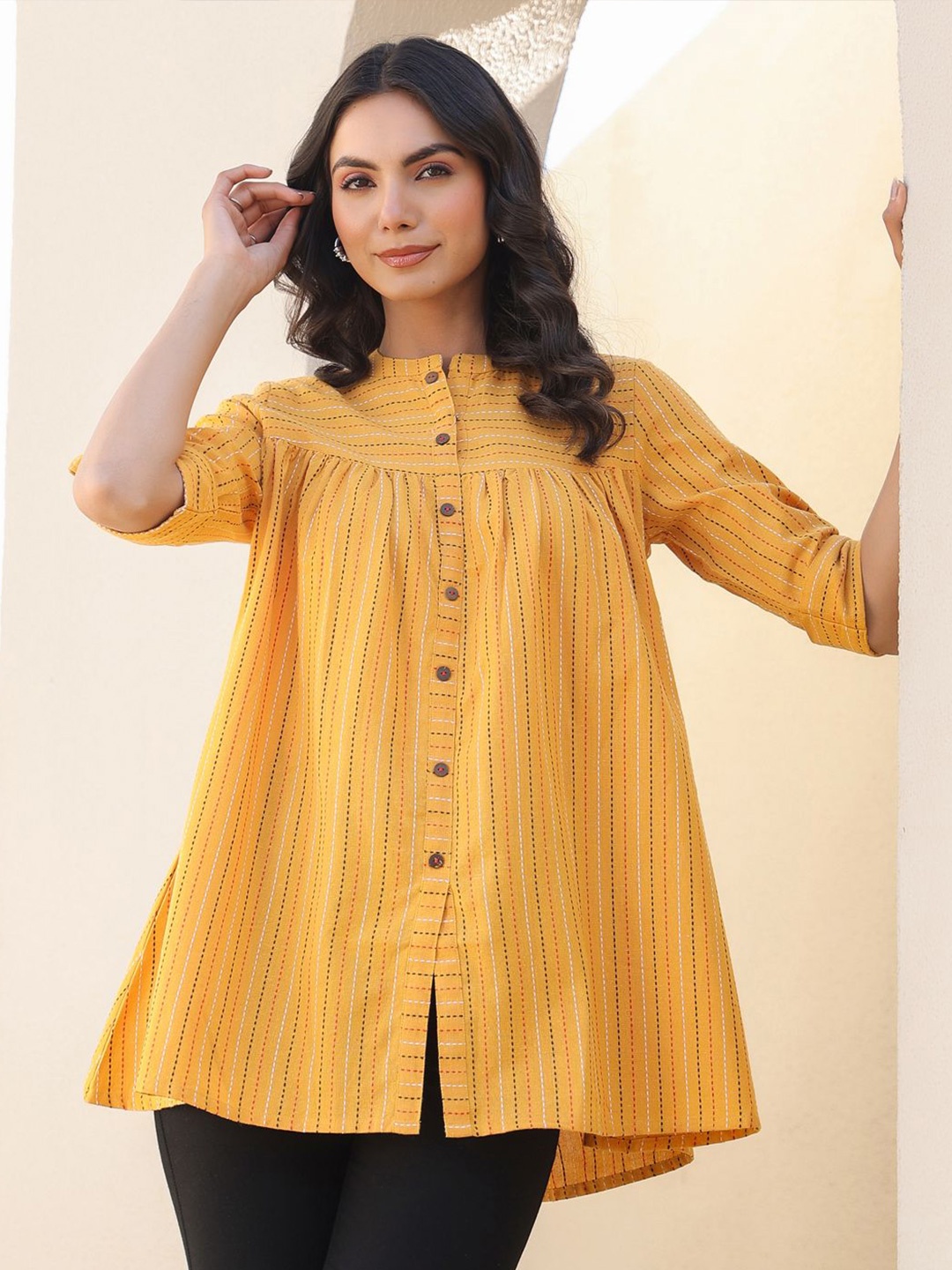 

KALINI Mandarin Collar Tunic, Mustard