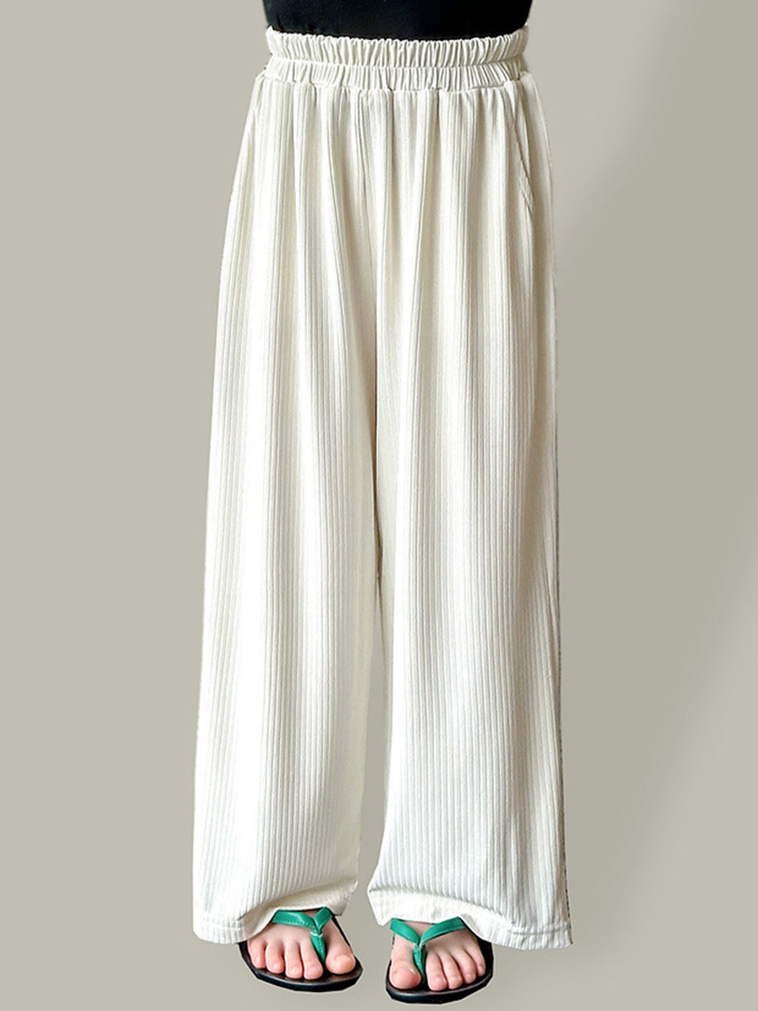 

LULU & SKY Girls Straight Fit High-Rise Trousers, Off white