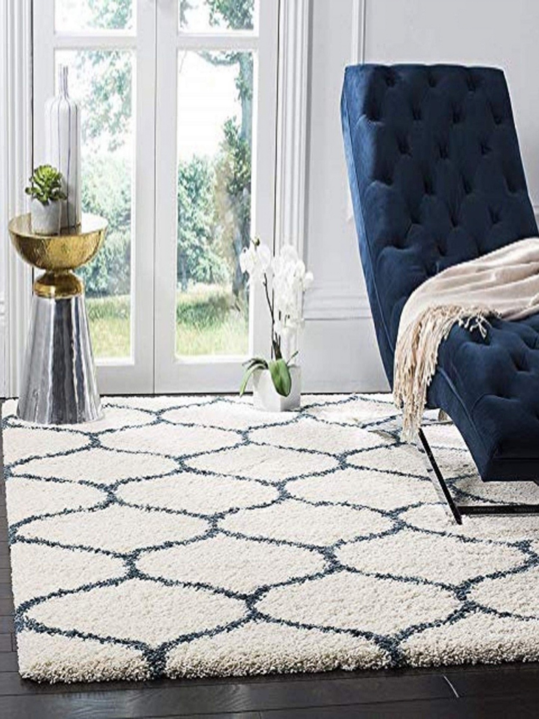 

Banchmark Home Furnishings Cream-Coloured Geometric Anti-Skid Woollen Carpet