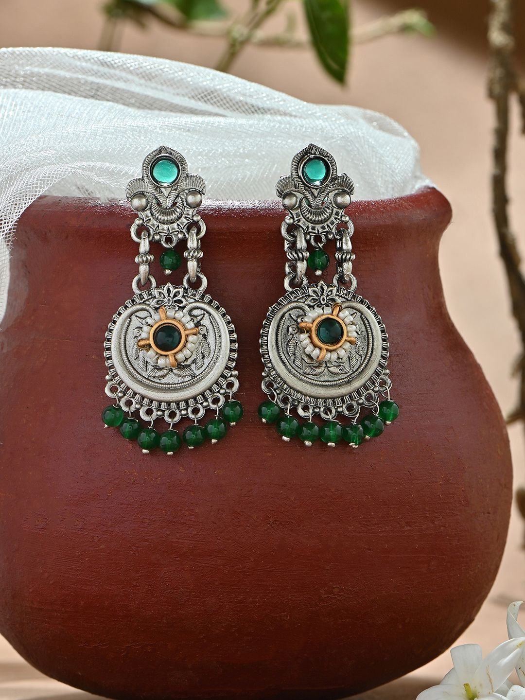 

Fida Floral Drop Earrings, Green