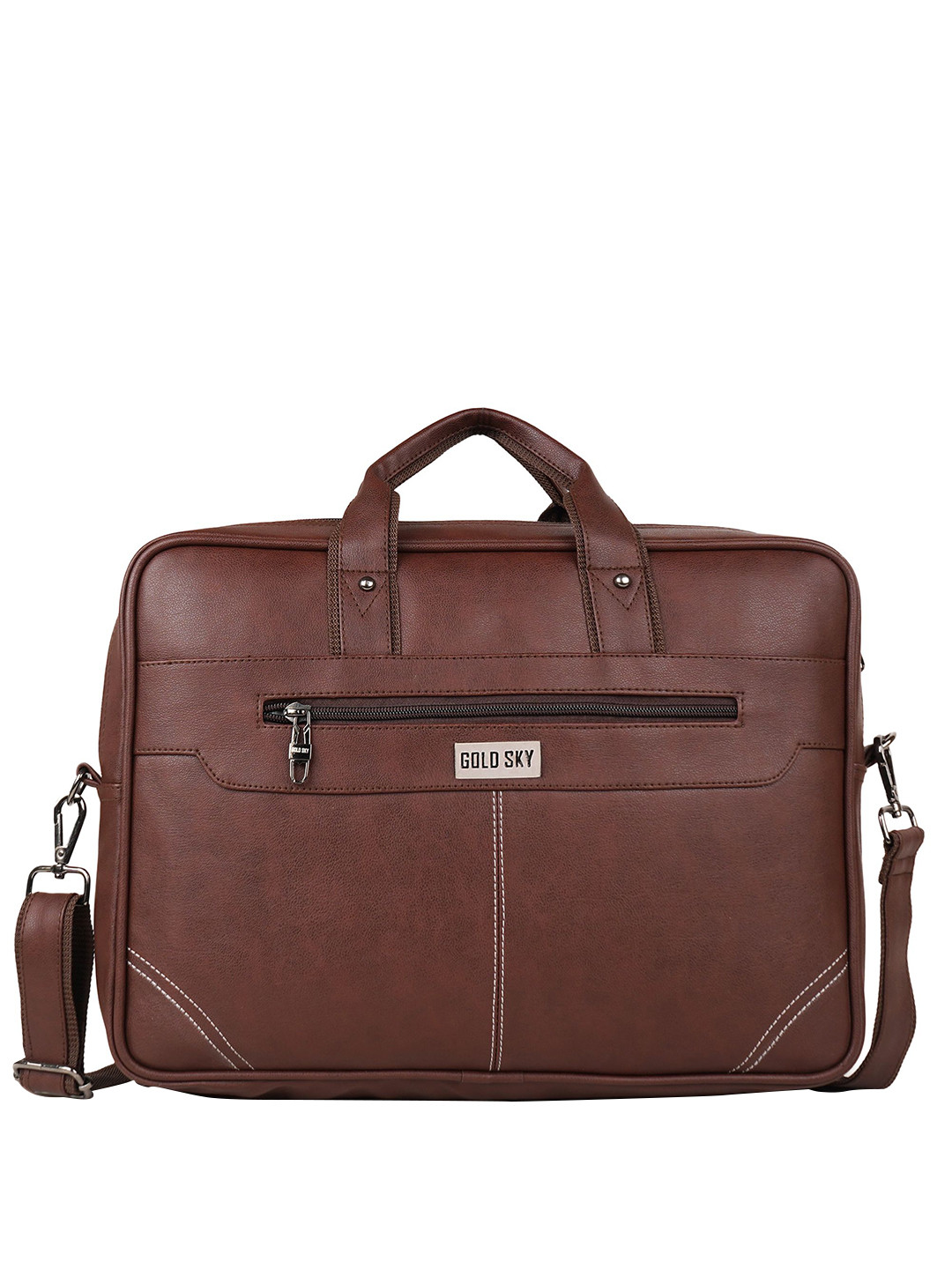 

GOLD SKY Leather Zip Closure Laptop Bag, Brown