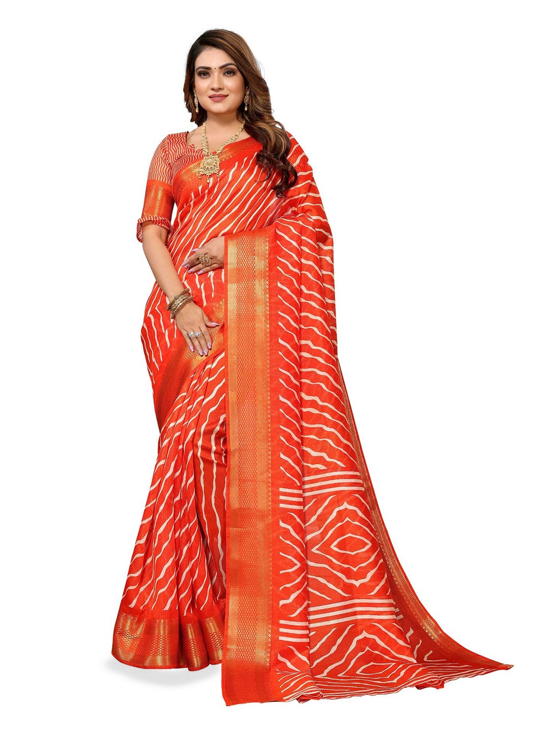 

Moda Rapido Leheriya Zari Saree, Orange