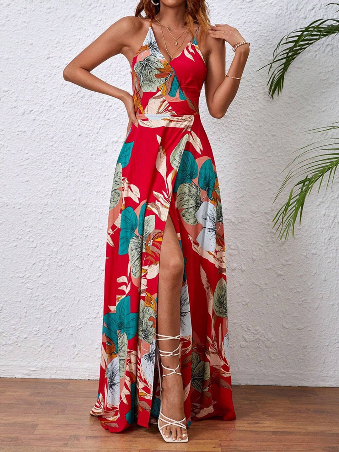 

JC Mode Floral Print Maxi Dress, Red
