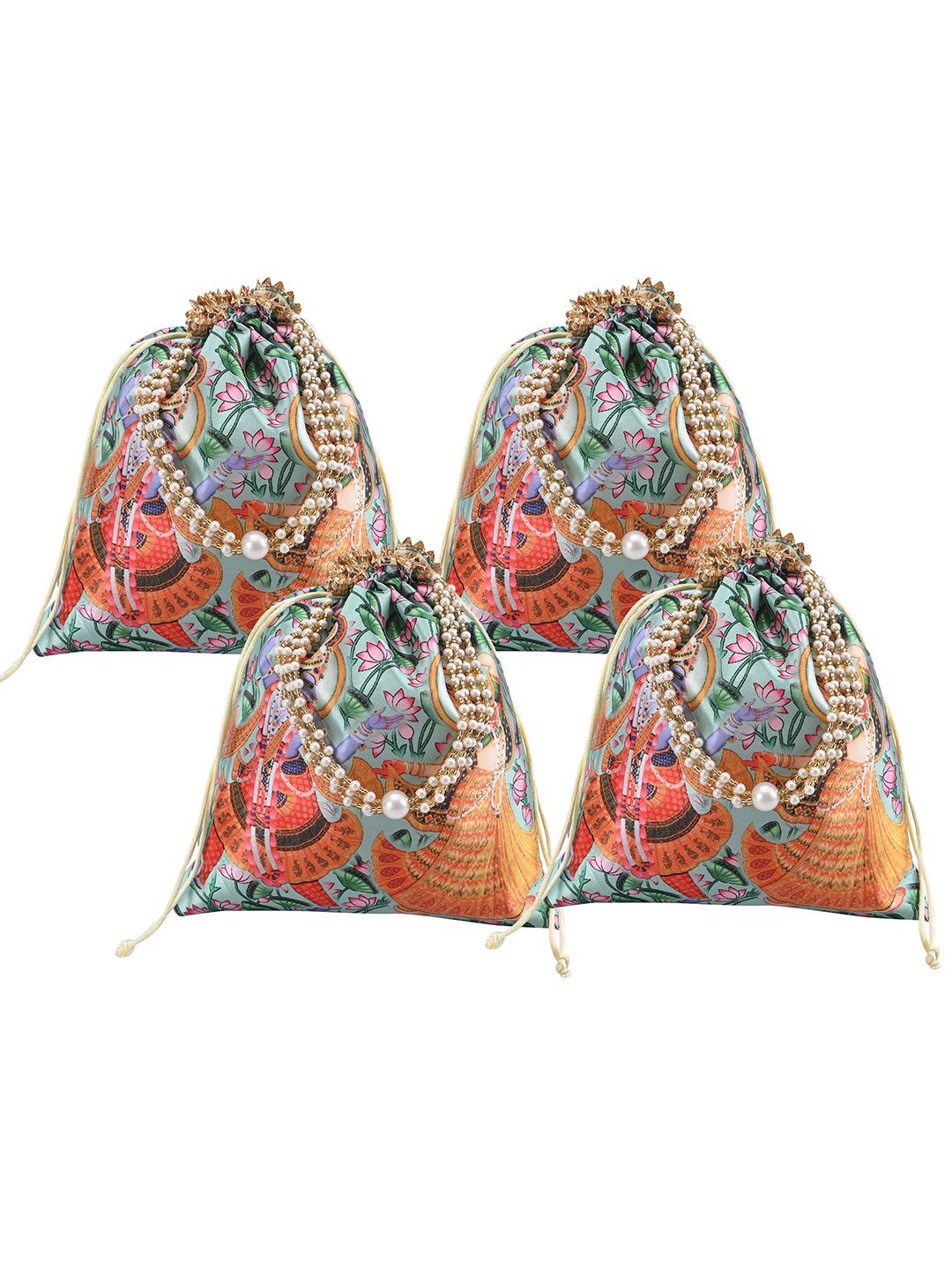 

Kuber Industries 4 Pcs Potli Bag For Women & Girls Printed Potli Clutch, Green