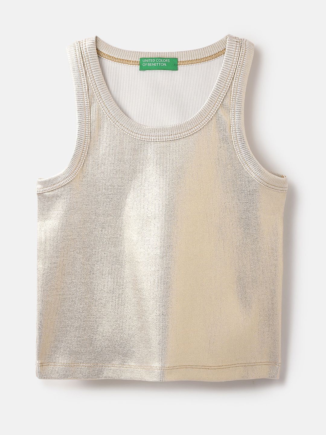 

United Colors of Benetton Colourblocked Cotton Top, Beige