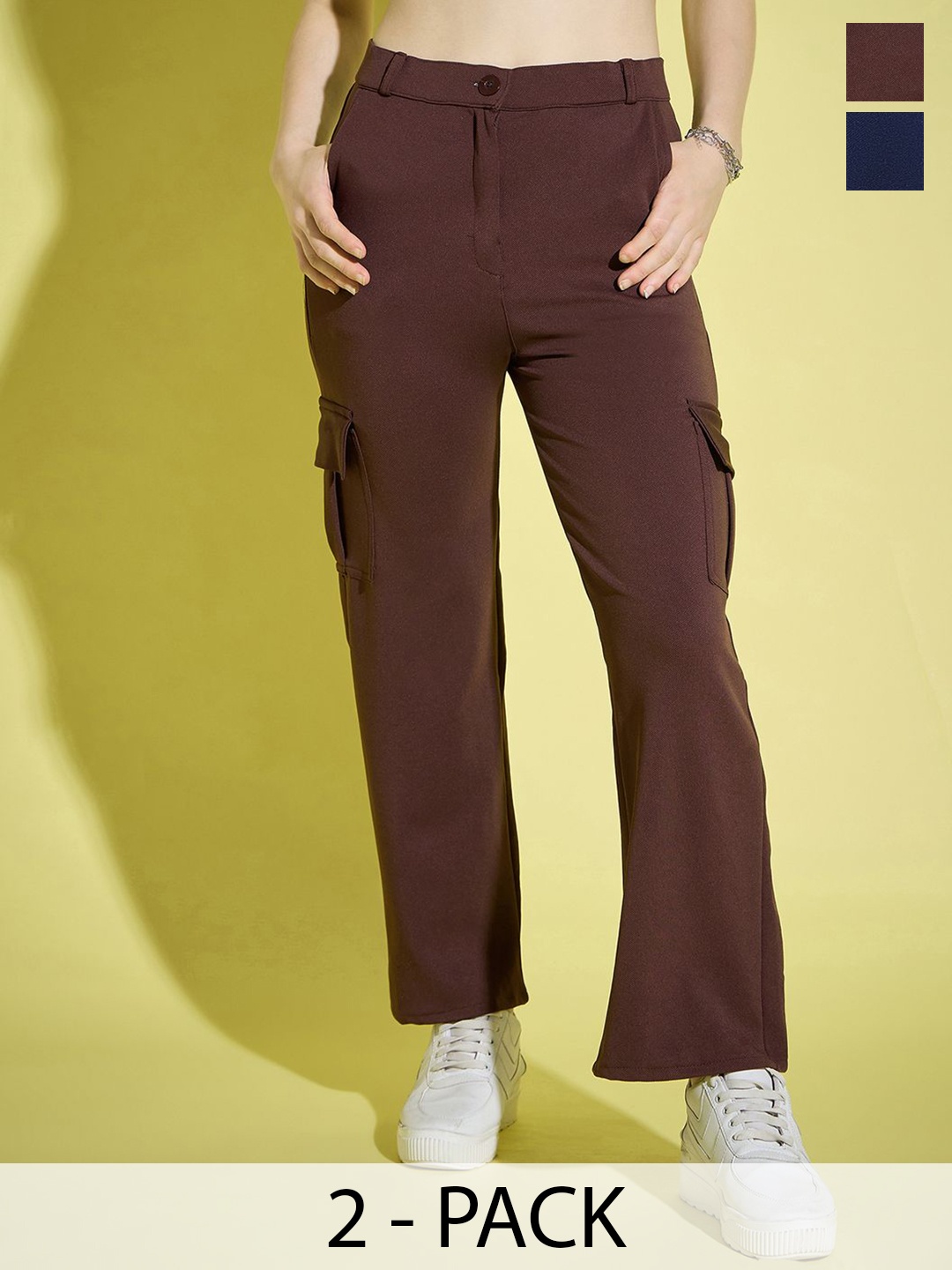 

DIMPY GARMENTS Women Relaxed High-Rise Cargos Trousers, Coffee brown