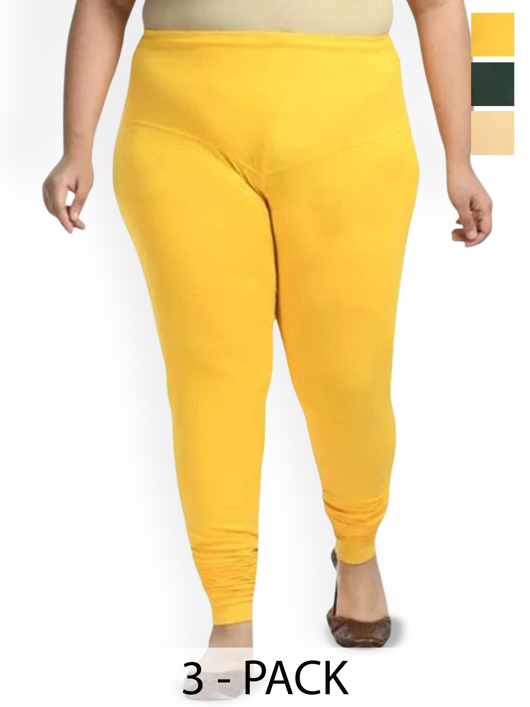 

URBAN KANYA Pack Of 3 Mid-Rise Churidar-Length Leggings, Yellow