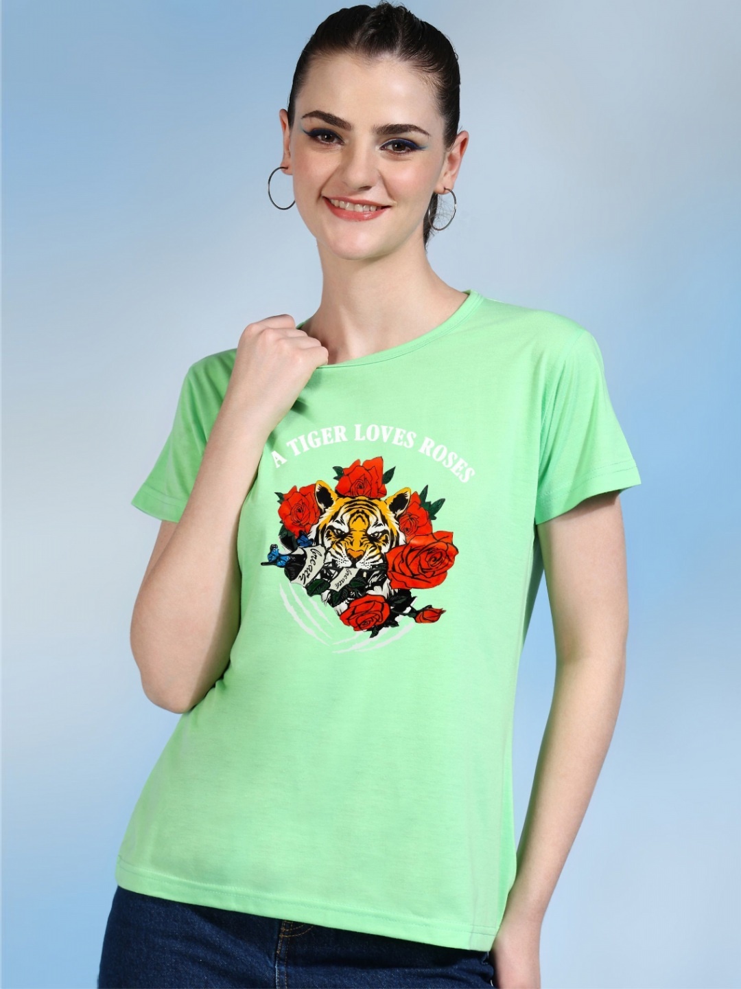 

Moda Rapido Women Printed Bio Finish Applique T-shirt, Green
