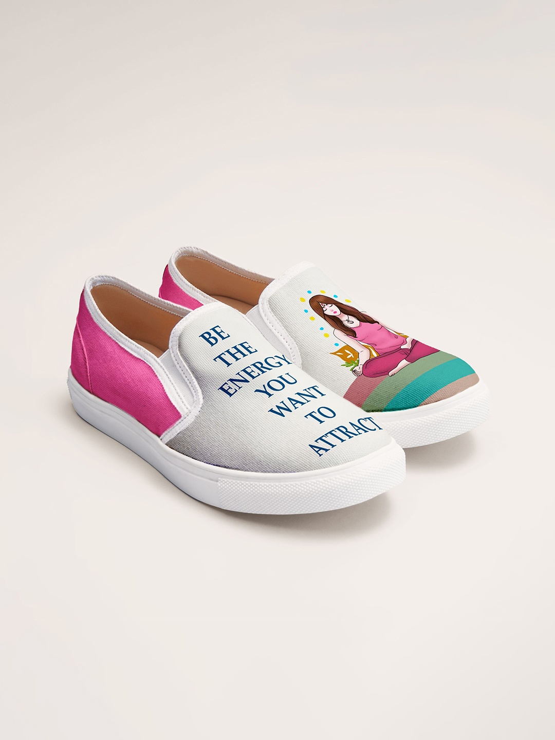 

THE QUIRKY NAARI Women Printed Slip-On Sneakers, Beige