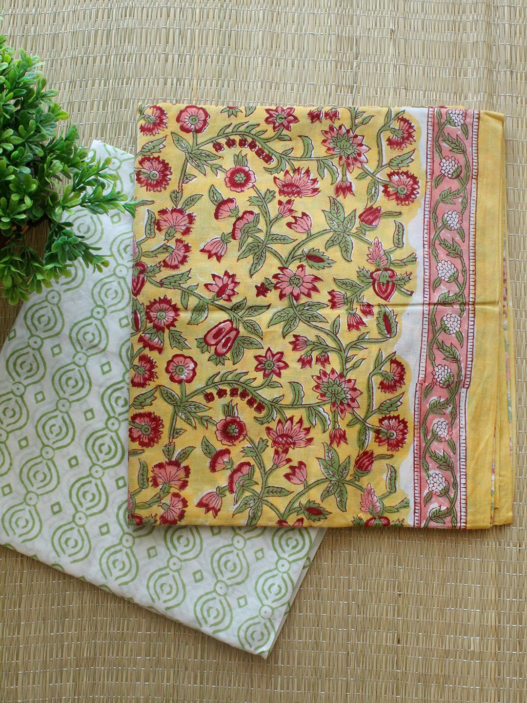 

Weaves of Tradition Printed Pure Cotton Unstitched Dress Material, Yellow