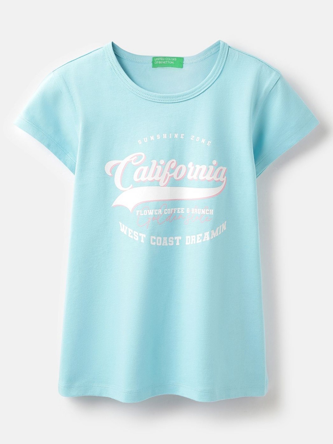 

United Colors of Benetton Girls Printed Pure Cotton T-shirt, Blue