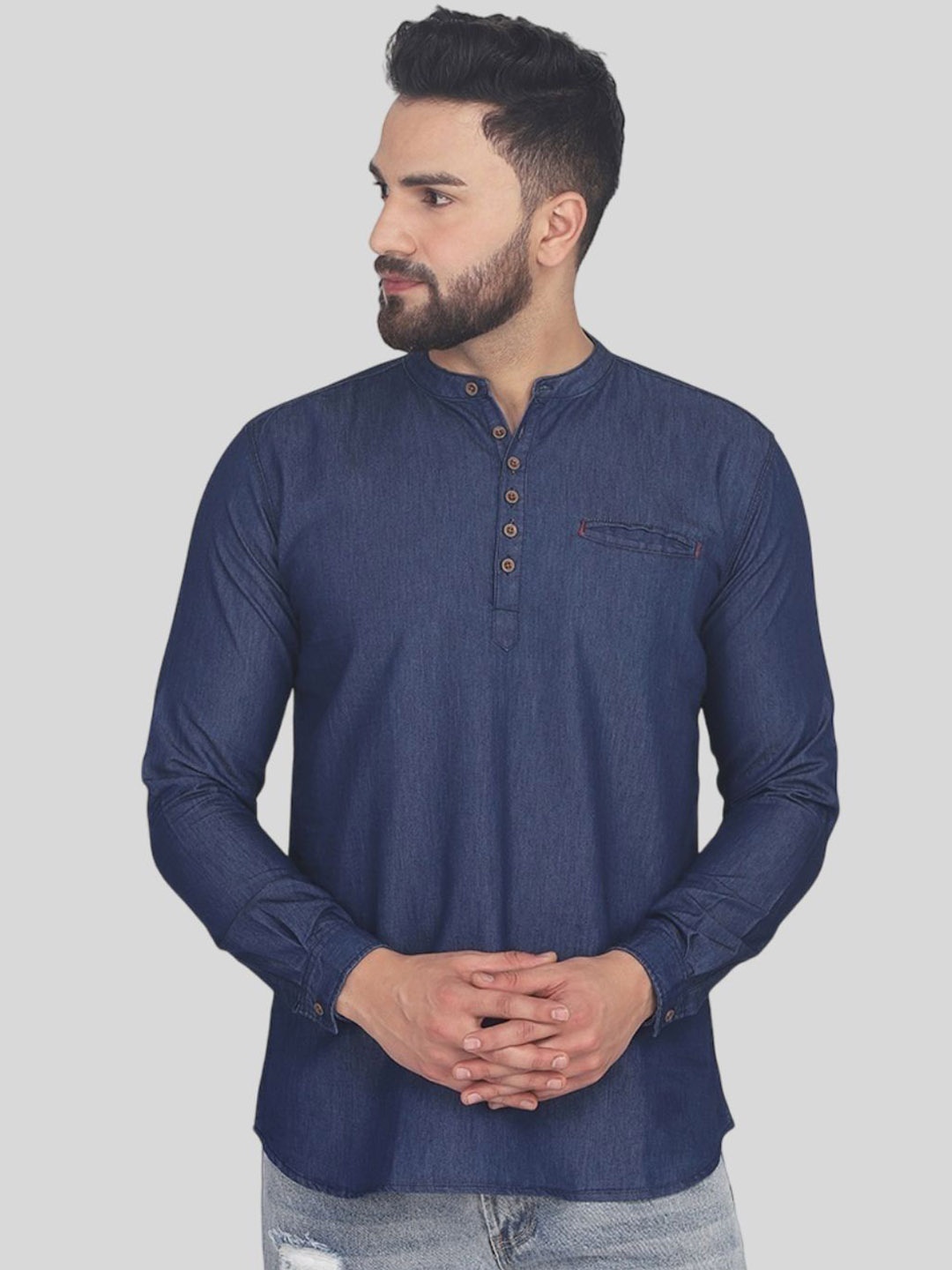 

FASHION GRAB Men Thread Work Denim Kurta, Blue
