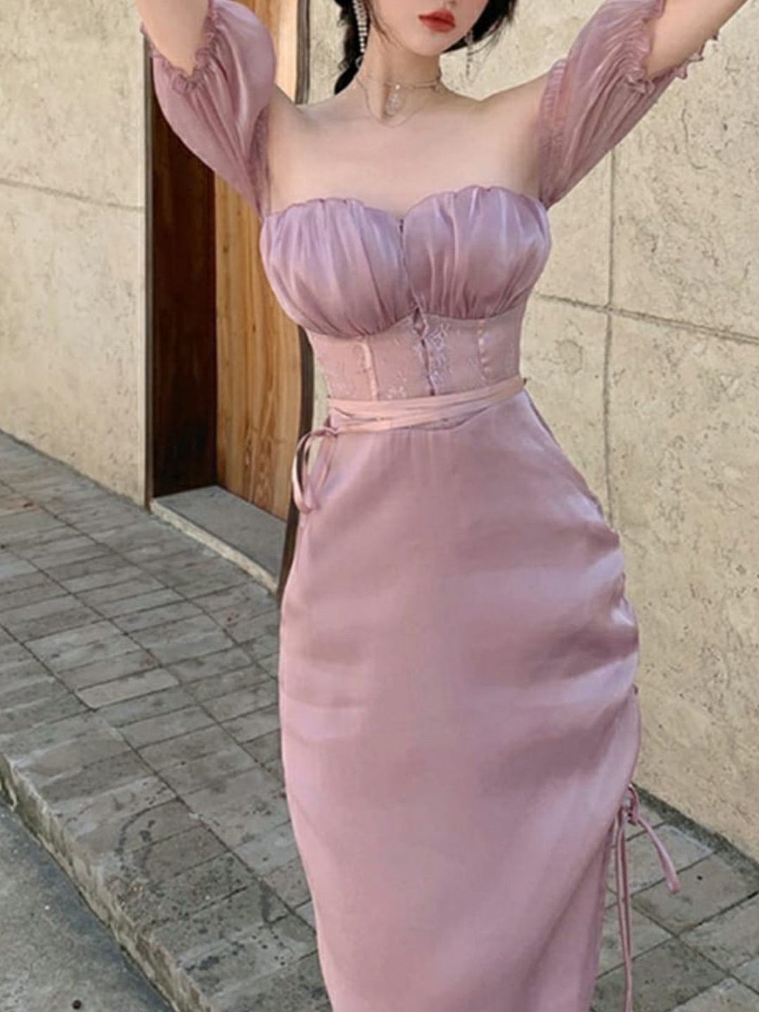 

MADE FOR HER LABEL Satin Maxi Midi Dress, Pink