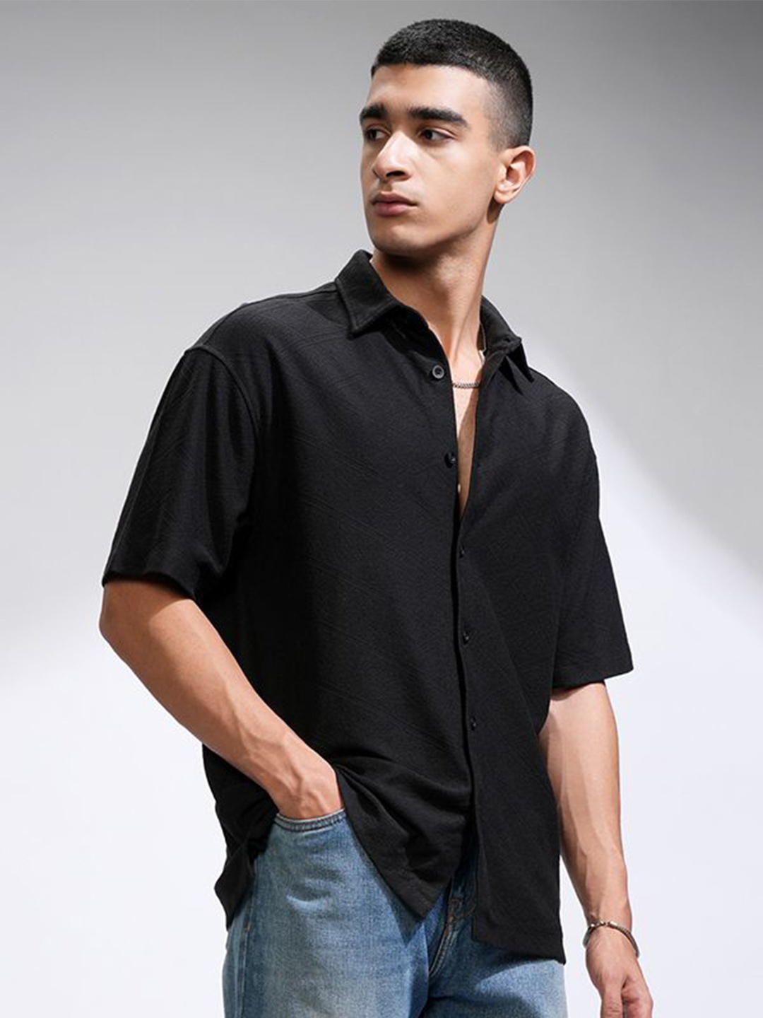 

LOCOMOTIVE Men Comfort Opaque Casual Shirt, Black