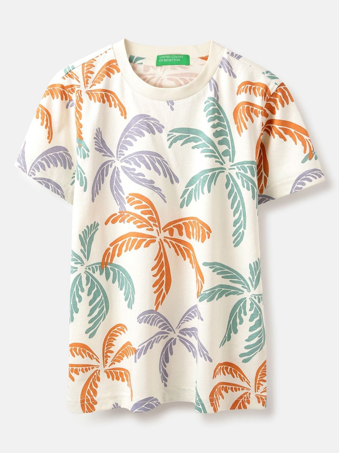 

United Colors of Benetton Boys Floral Printed Pure Cotton Pockets T-shirt, Cream