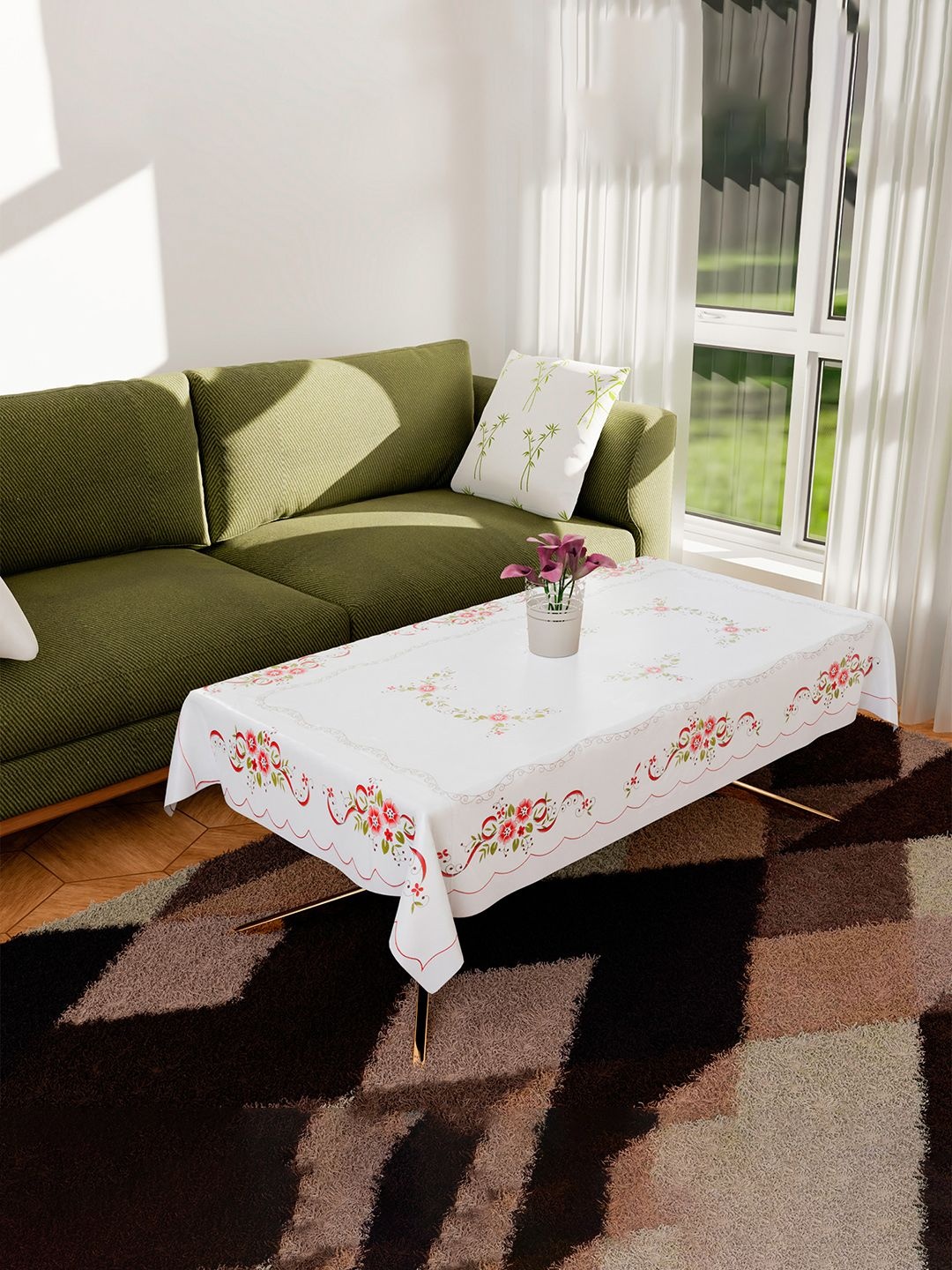 

Kuber Industries White Floral Plastic 4-Seater Table Cover