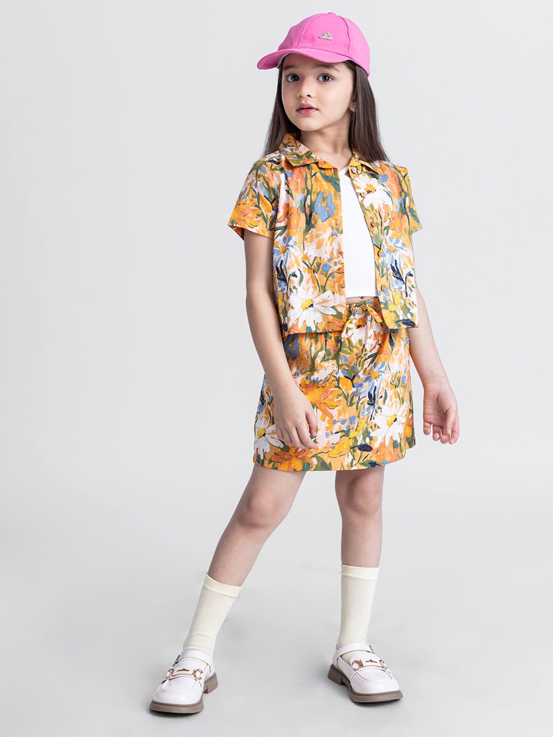 

taffykids Girls Printed Shirt with Skirt, Yellow
