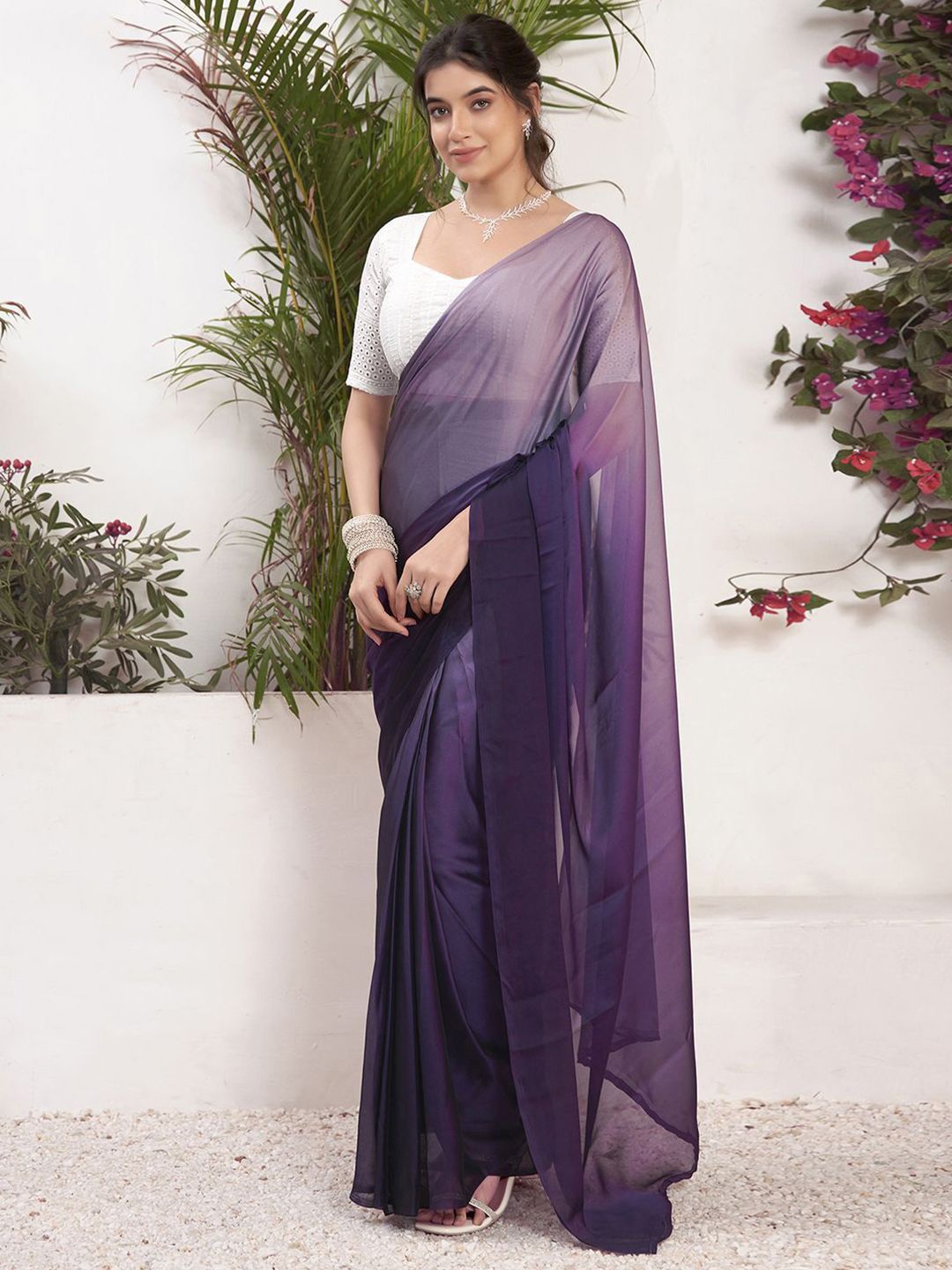 

DIVASTRI Ombre Pure Georgette Ready to Wear Saree, Purple