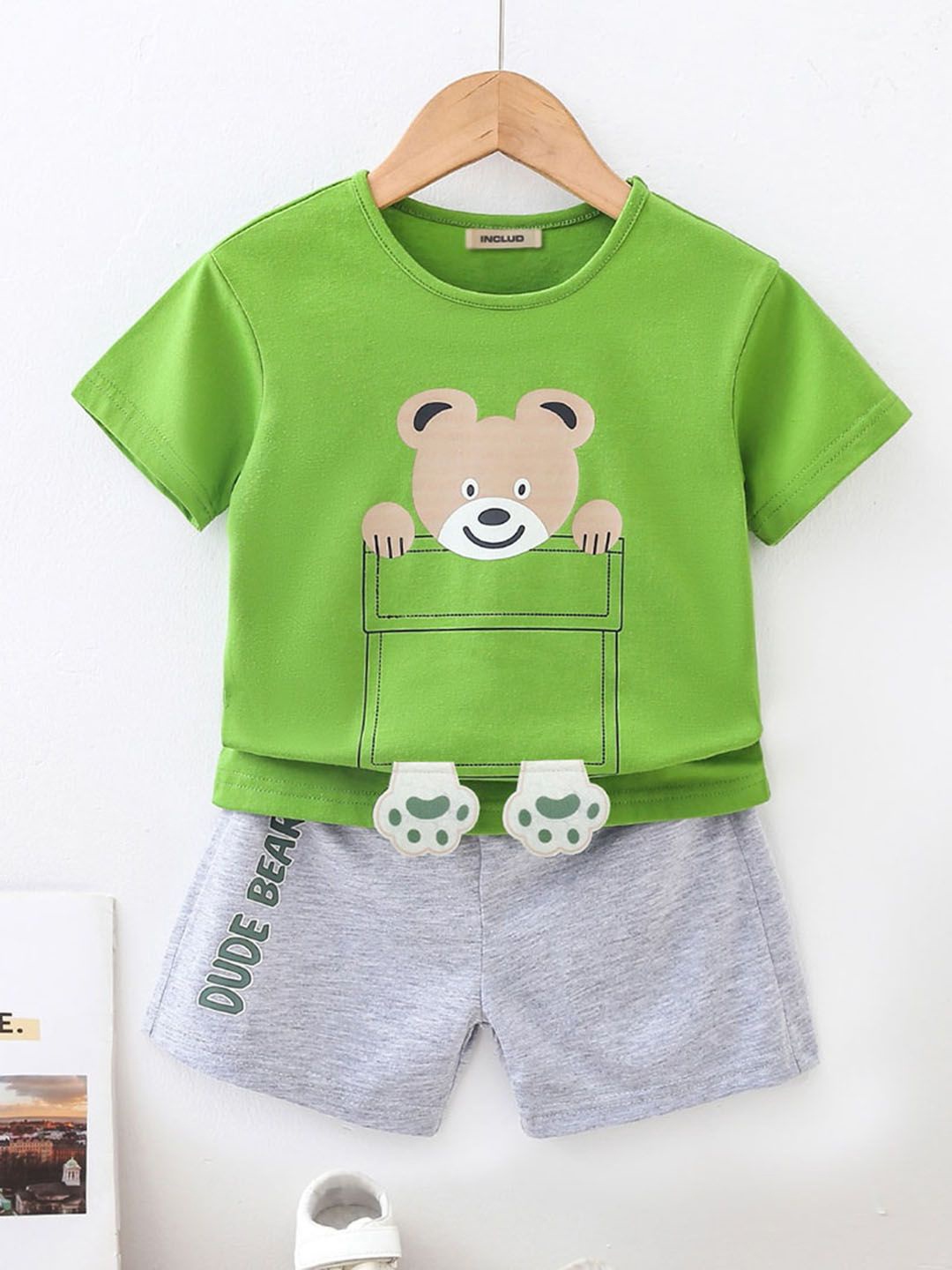 

INCLUD Boys Printed T-shirt with Shorts, Green