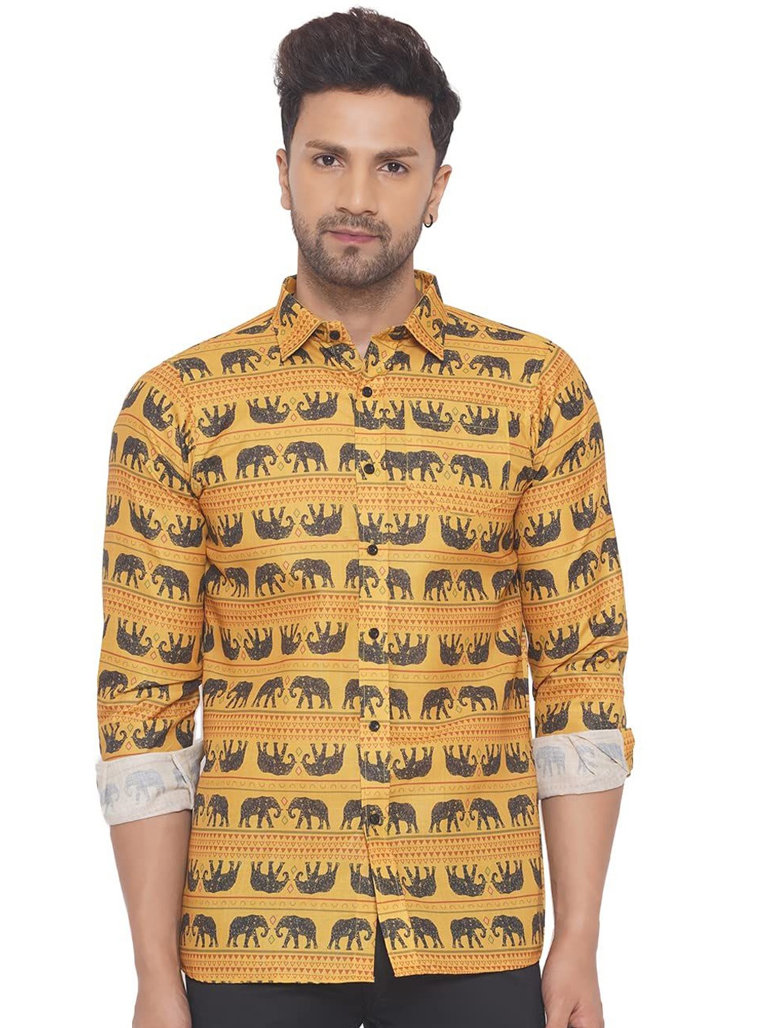 

VEERA PARIDHAAN Men Opaque Printed Casual Shirt, Yellow