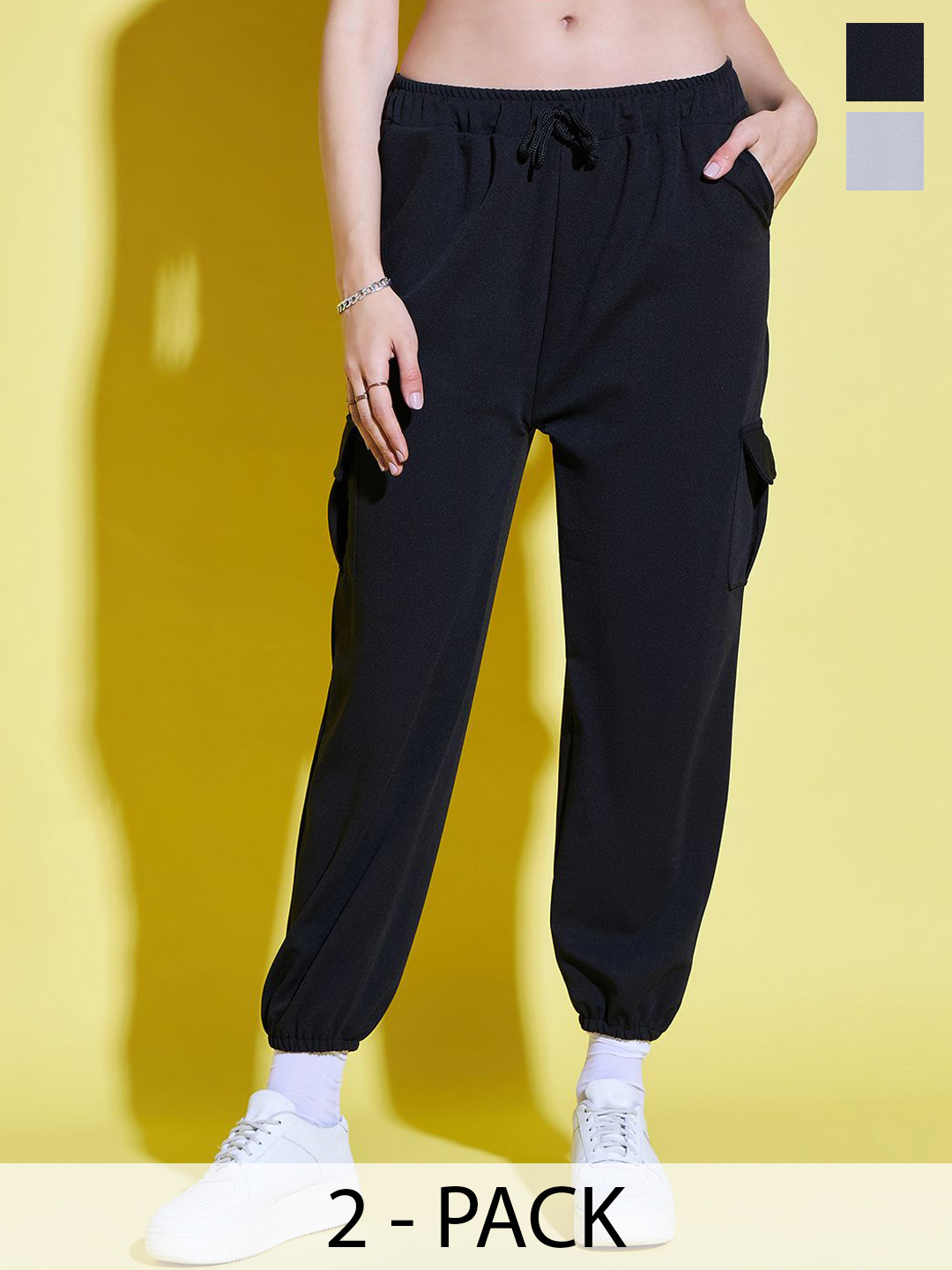 

DIMPY GARMENTS Women Relaxed High-Rise Joggers Trousers, Black