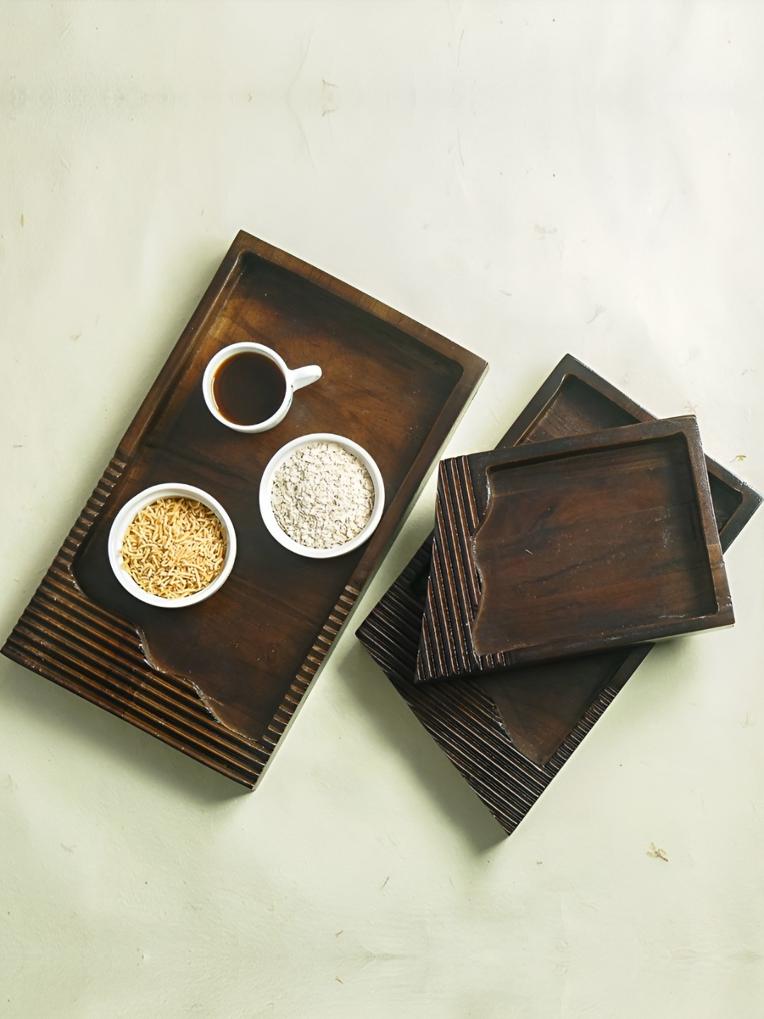 

oggn 3 Pieces Brown Wooden Easy to Clean Serving Tray