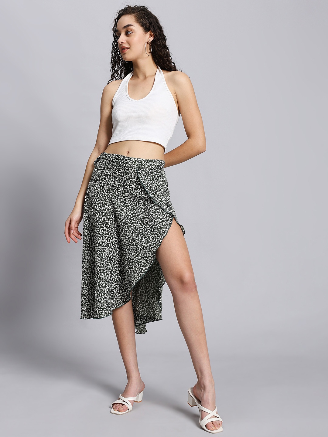 

BODYFIGURE Printed Wrap Around Midi Skirt, Green