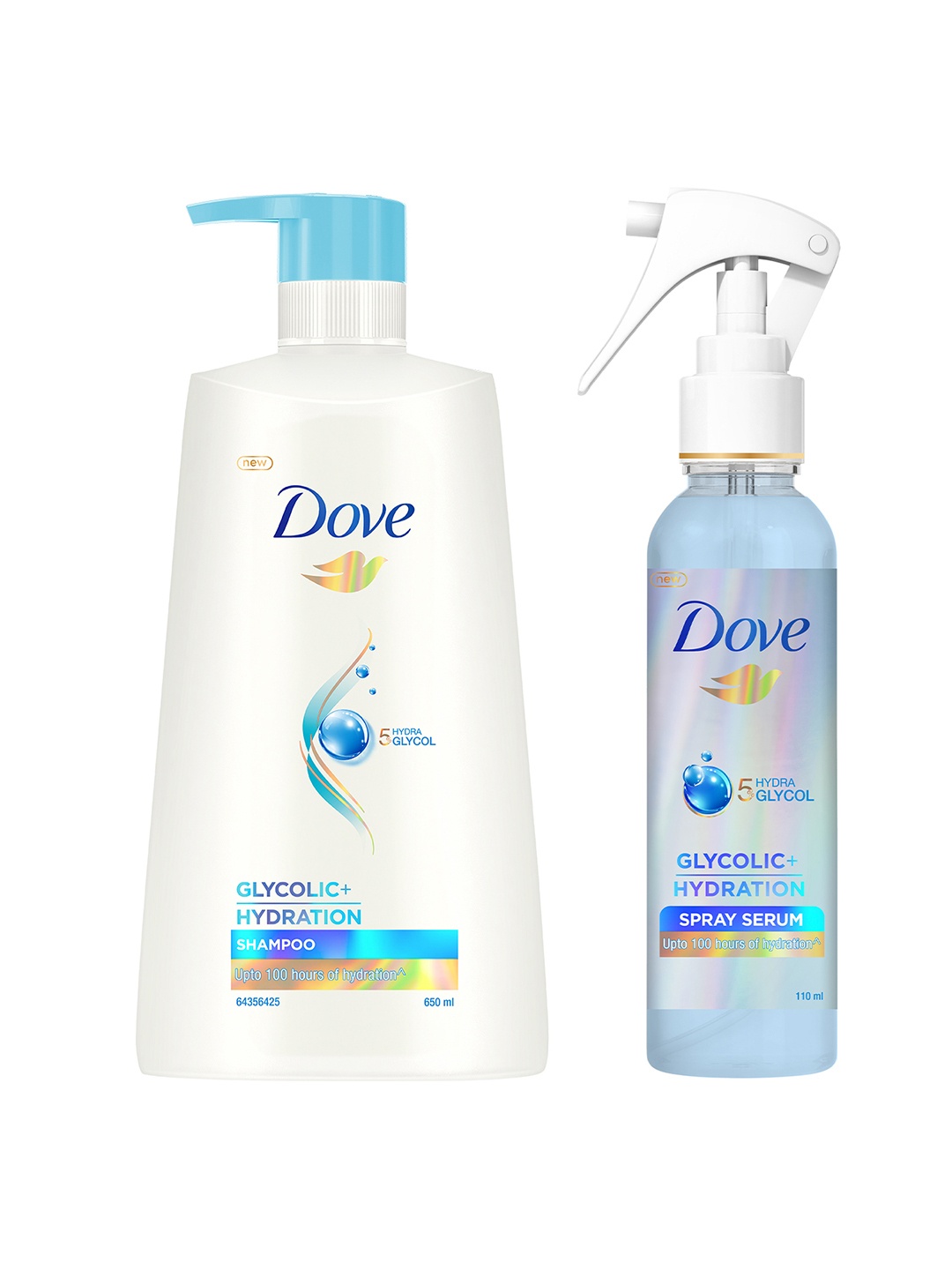 

Dove Set of Glycolic+ Hydration Serum Spray - 110ml & XL Shampoo - 650ml, White