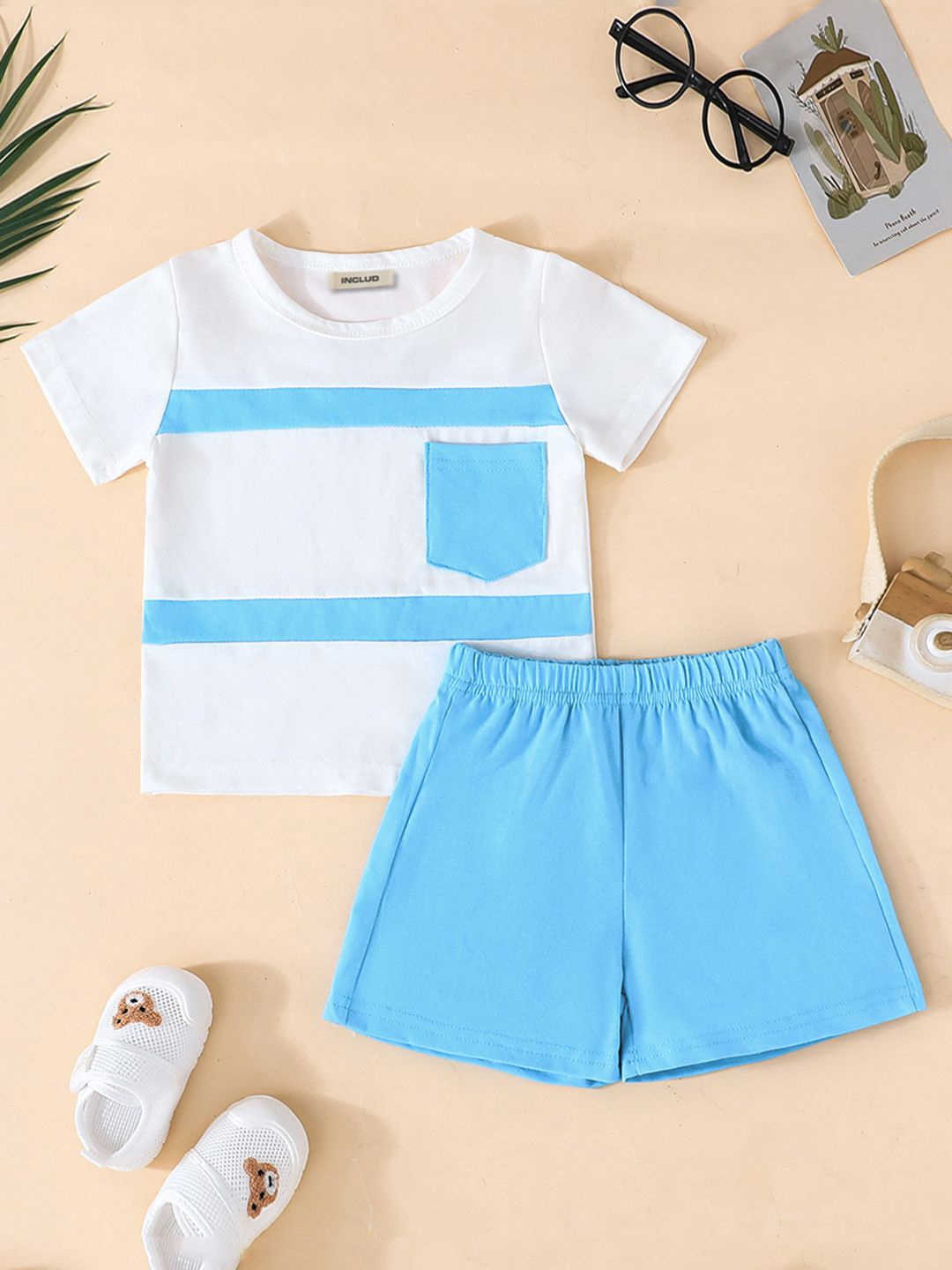 

INCLUD Boys Striped T-shirt with Shorts, Blue