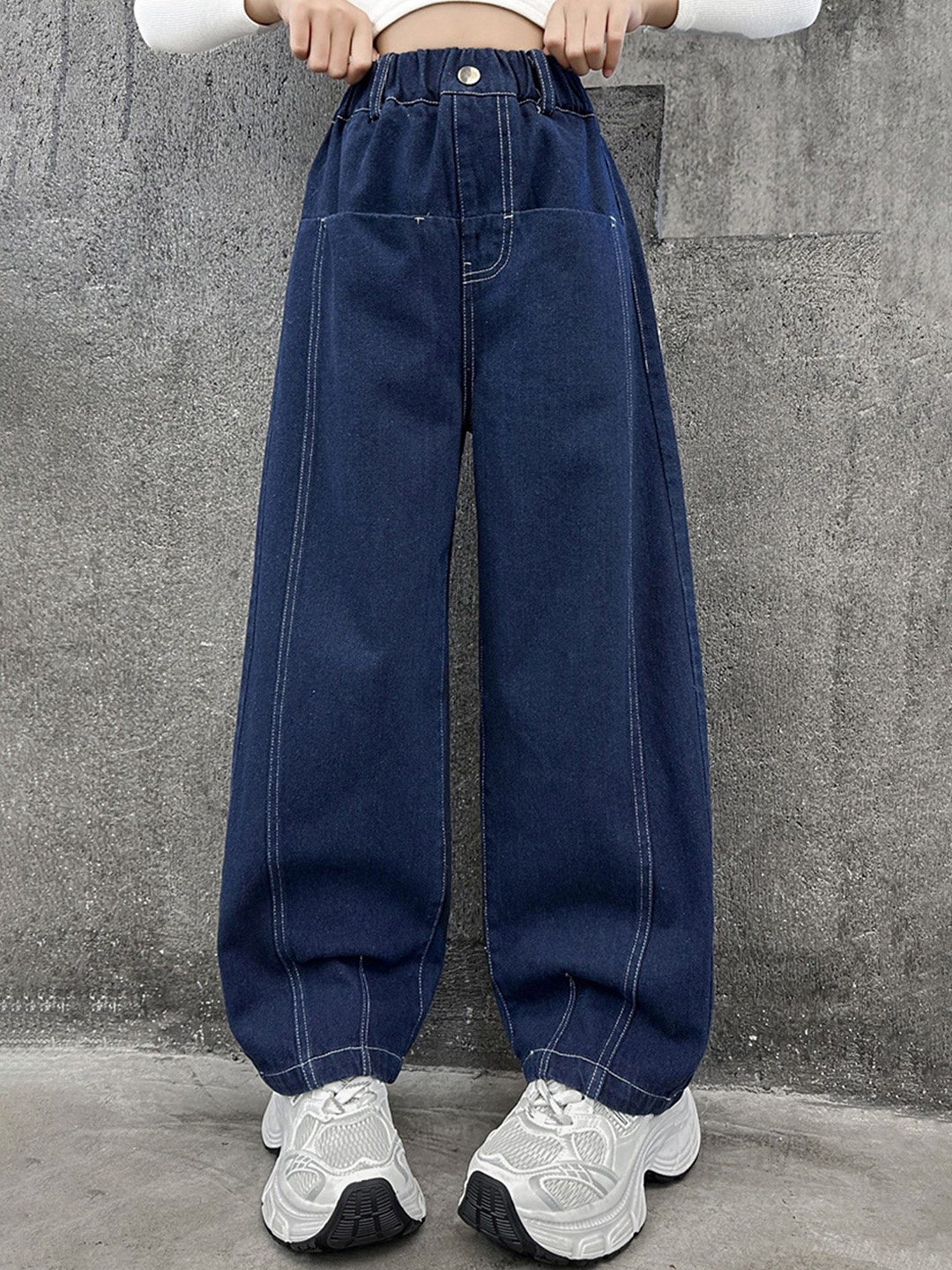 

LULU & SKY Girls Wide Leg High-Rise Jeans, Navy blue