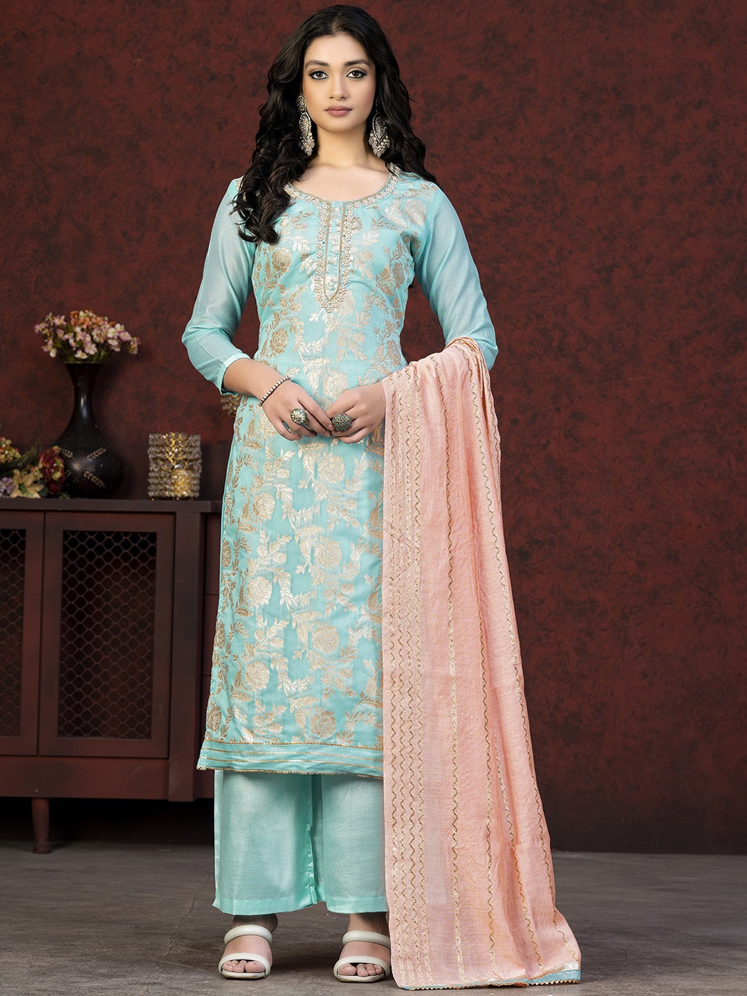 

SAINOOR Semi-Stitched Dress Material, Sea green