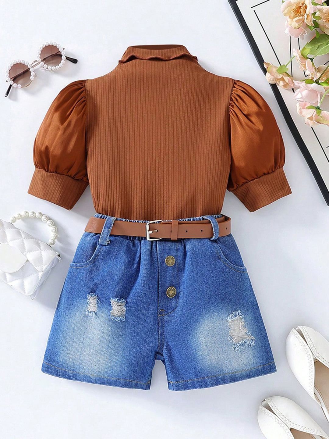 

INCLUD Girls Top with Shorts, Brown