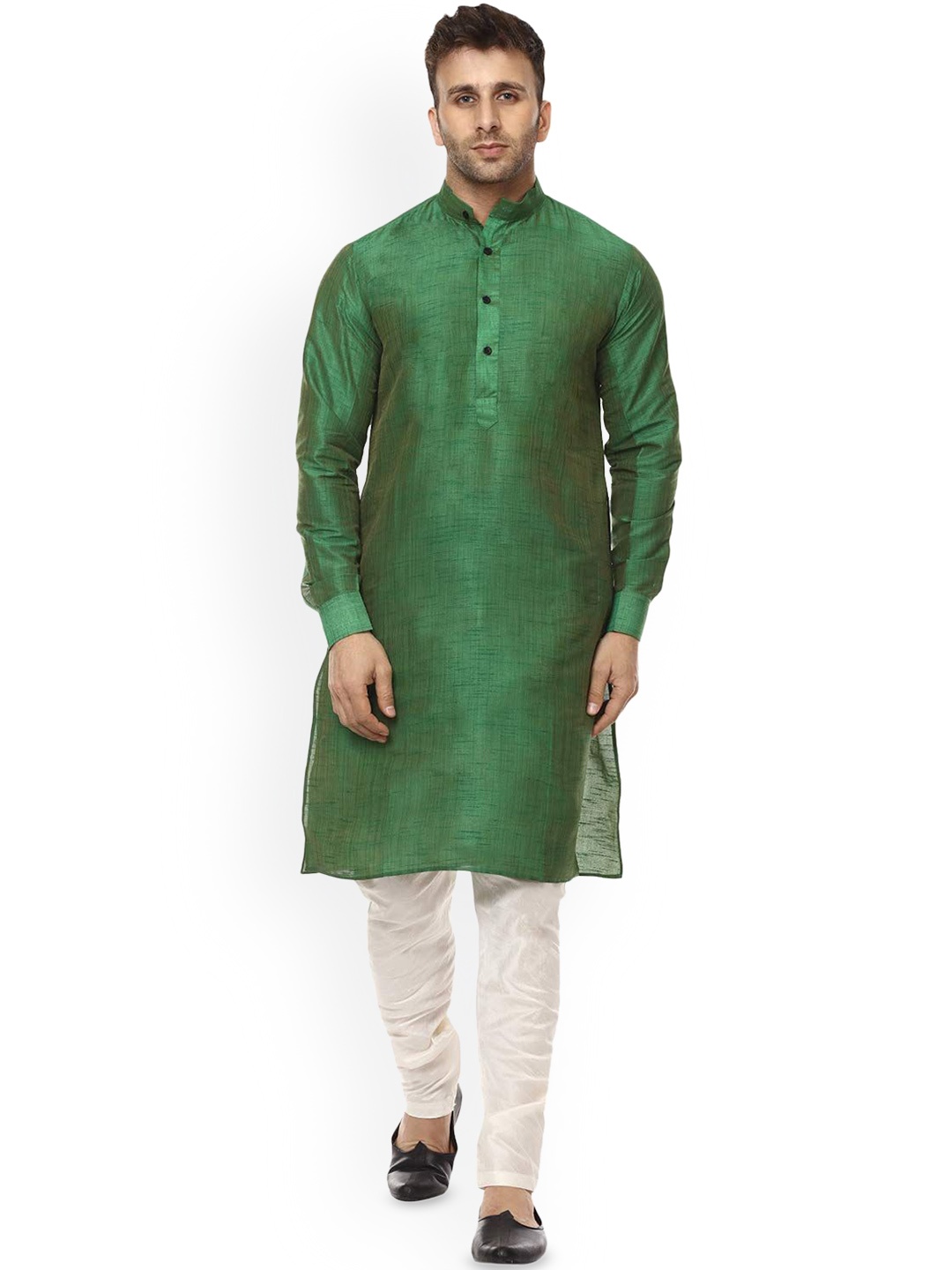 

VEERA PARIDHAAN Men Regular Raw Silk Kurta with Churidar, Green