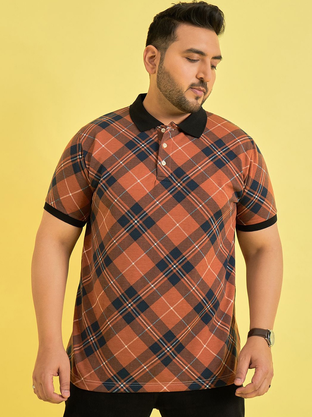 

bigbanana Men Checked Polo Collar Bio Finish Pockets T-shirt, Multi