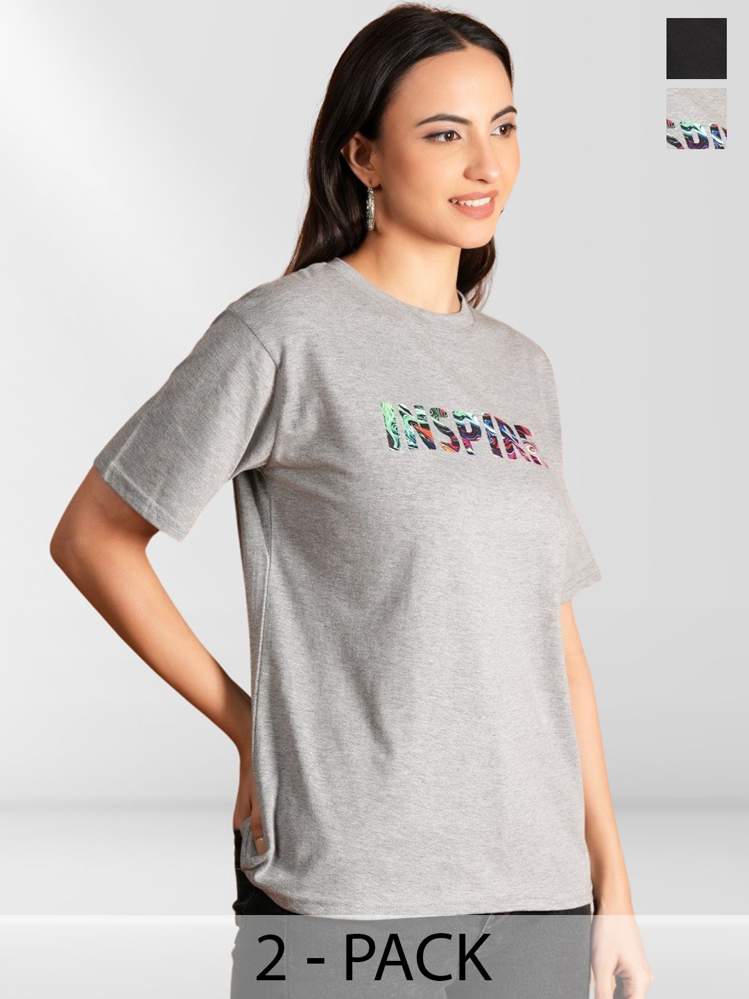 

Metronaut Women 2 Printed Extended Sleeves Applique T-shirt, Multi