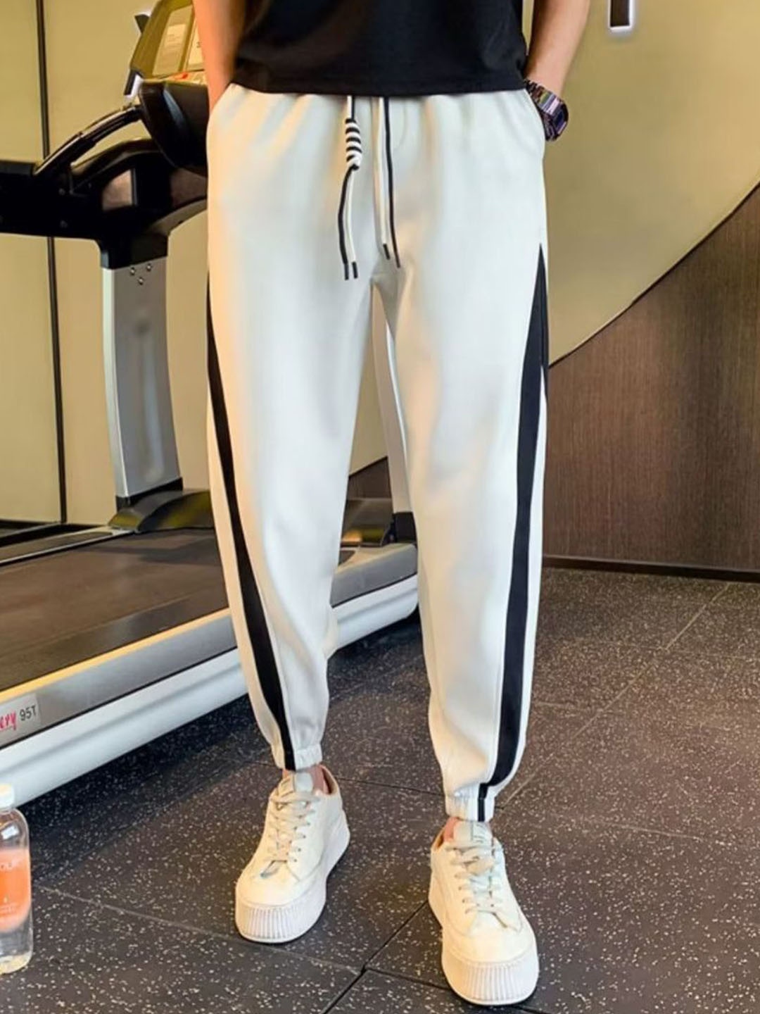 

StyleCast x Revolte Men Striped Easy Wash Joggers Trousers, White