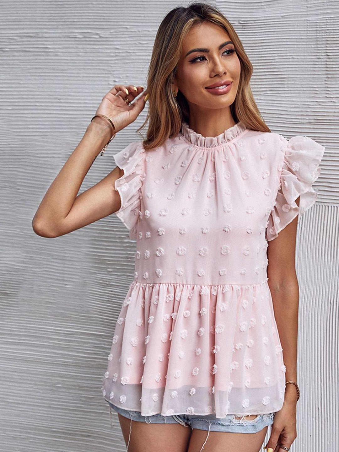 

JC Mode Flutter Sleeve Top, Pink